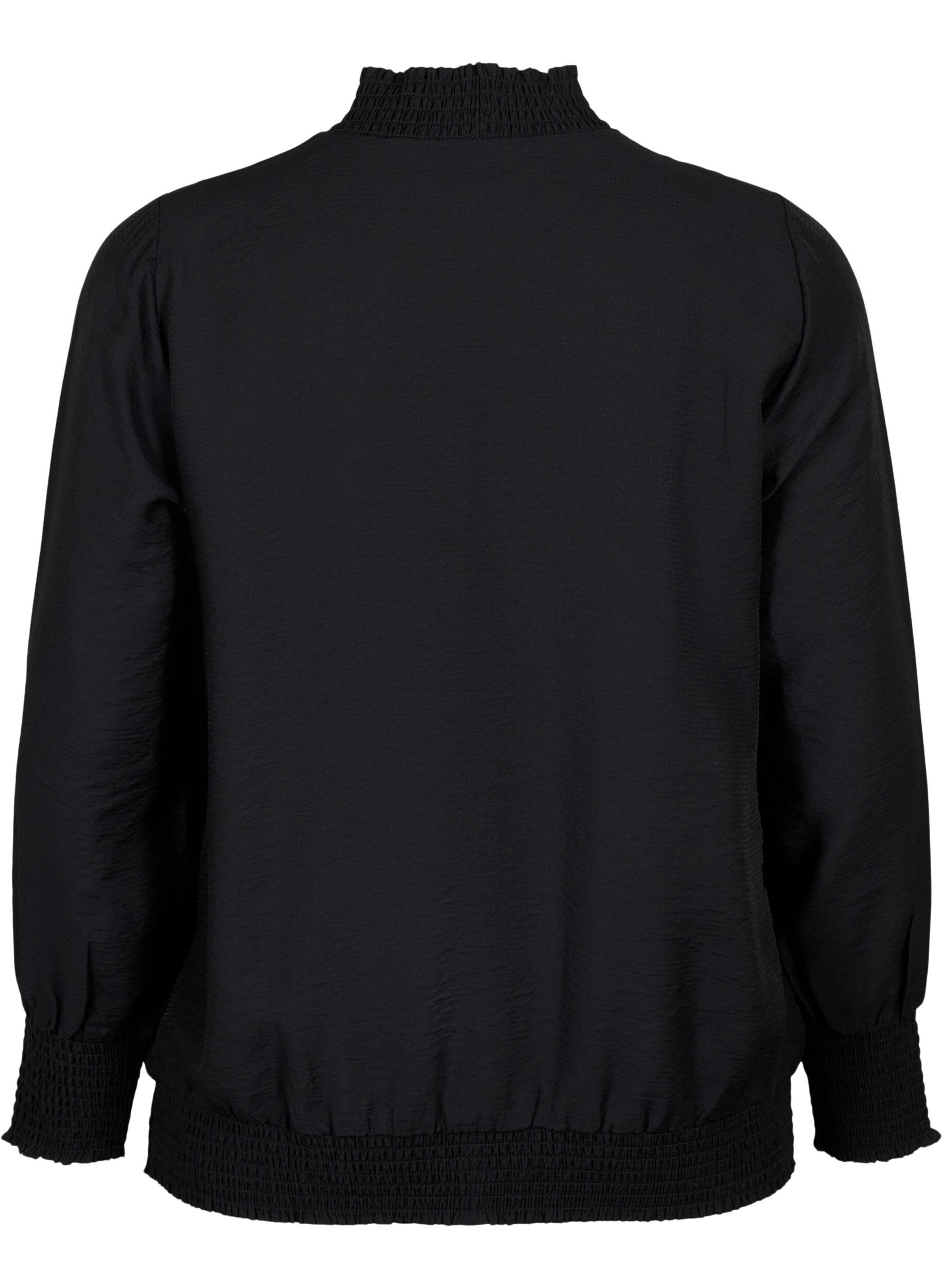 Zizzi Blouse en viscose avec smock, Black, Packshot image number 1
