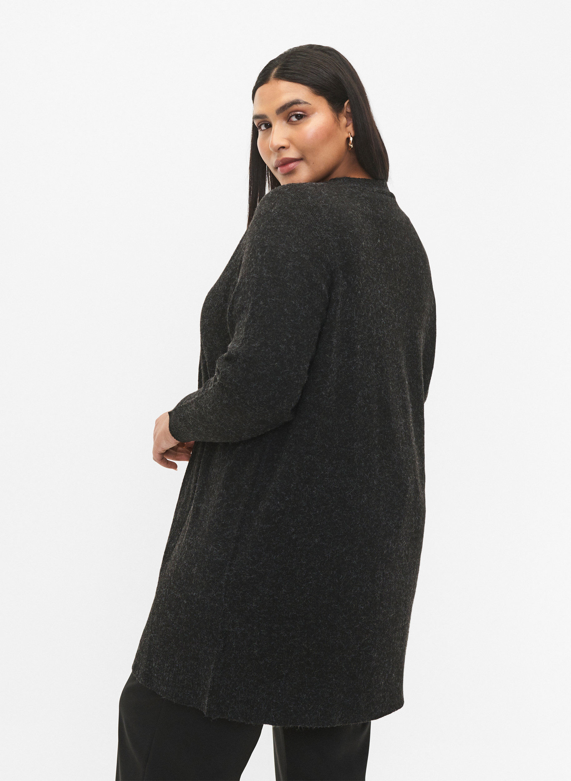 Zizzi Cardigan long ouvert &agrave; l'avant, Dark Grey Melange, Model image number 1