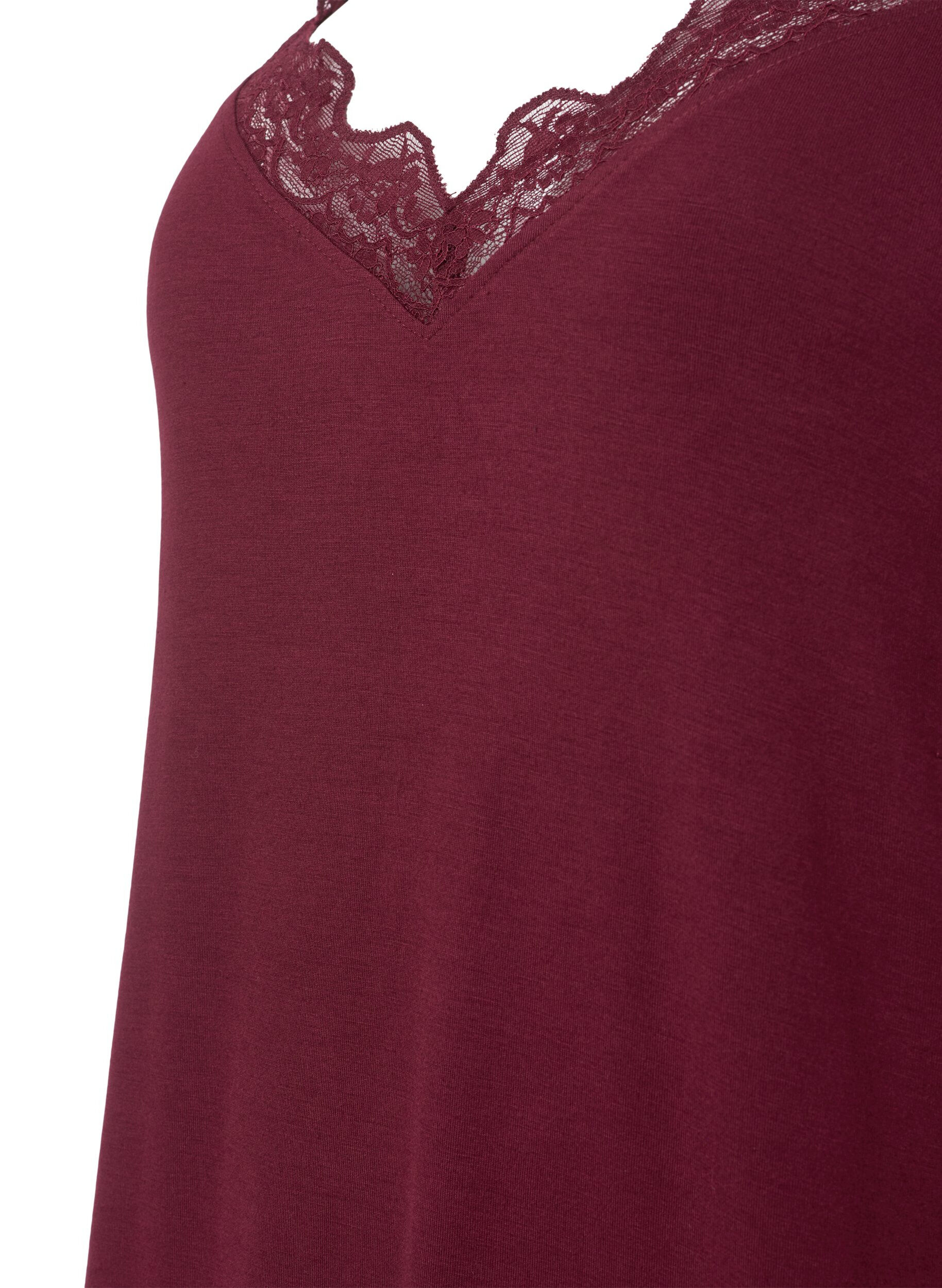 Zizzi Chemise de nuit avec bord dentelle en viscose, Bordeaux, Packshot image number 2