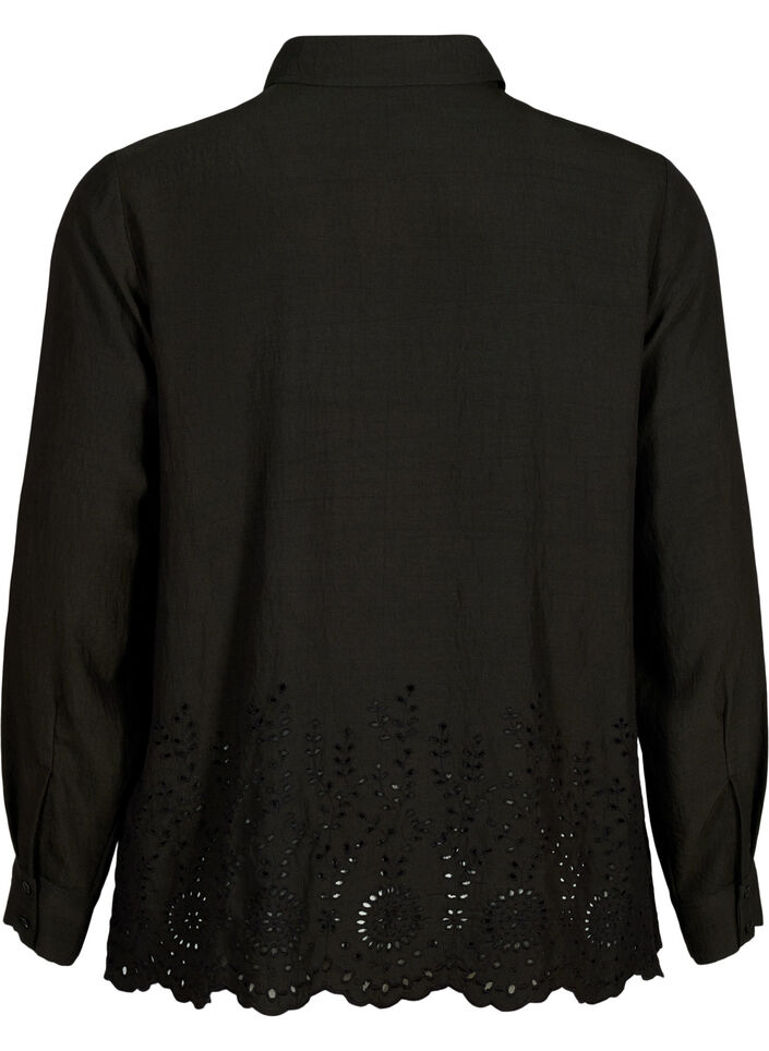 Chemise en viscose avec broderie anglaise, Black, Packshot image number 1