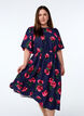Robe midi &agrave; imprim&eacute; roses et manches courtes bouffantes, Bleu, Model image number 0
