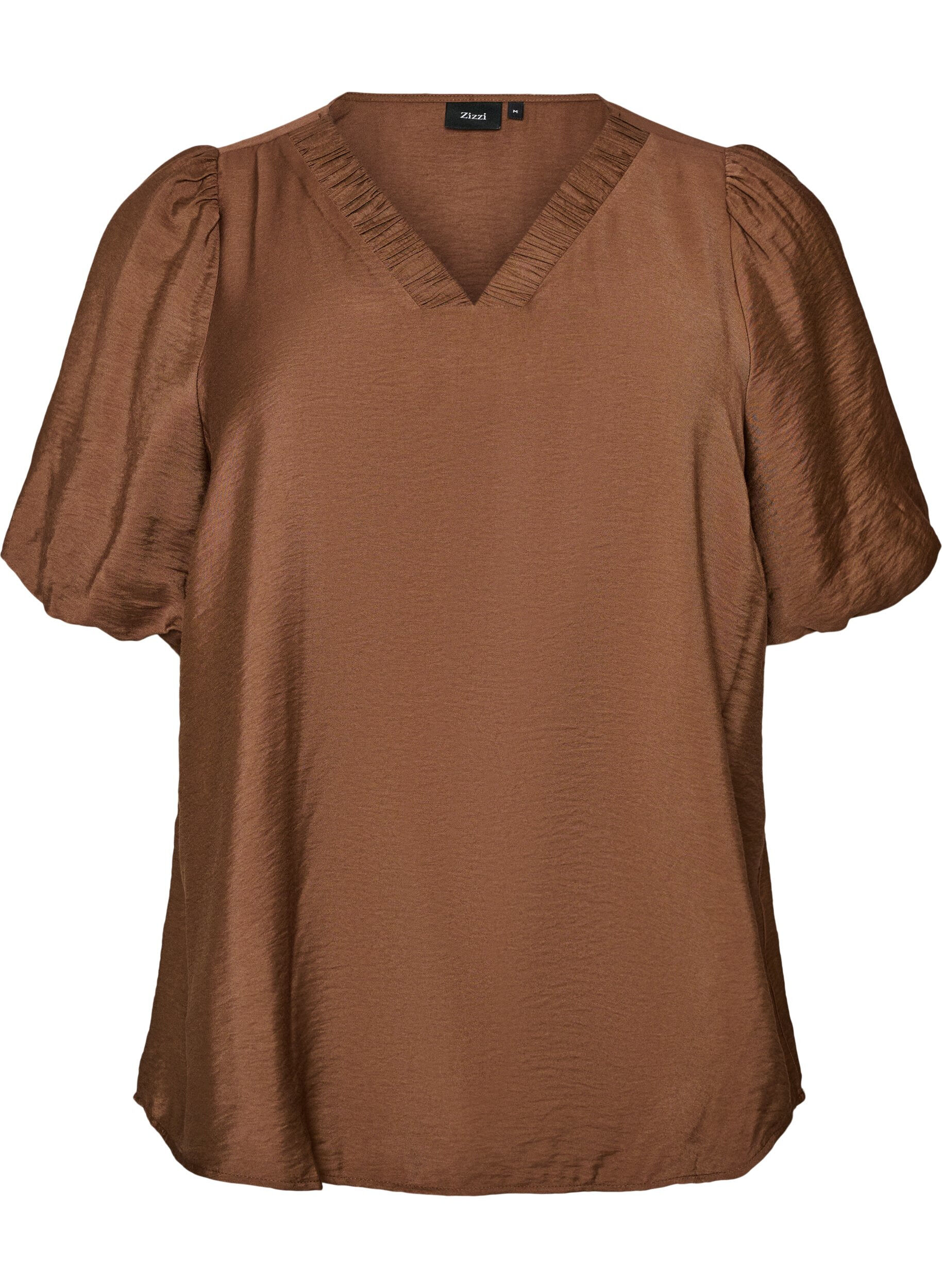 ZizziBlouse avec manches ballon et col en V, Marron, Packshot image number 0