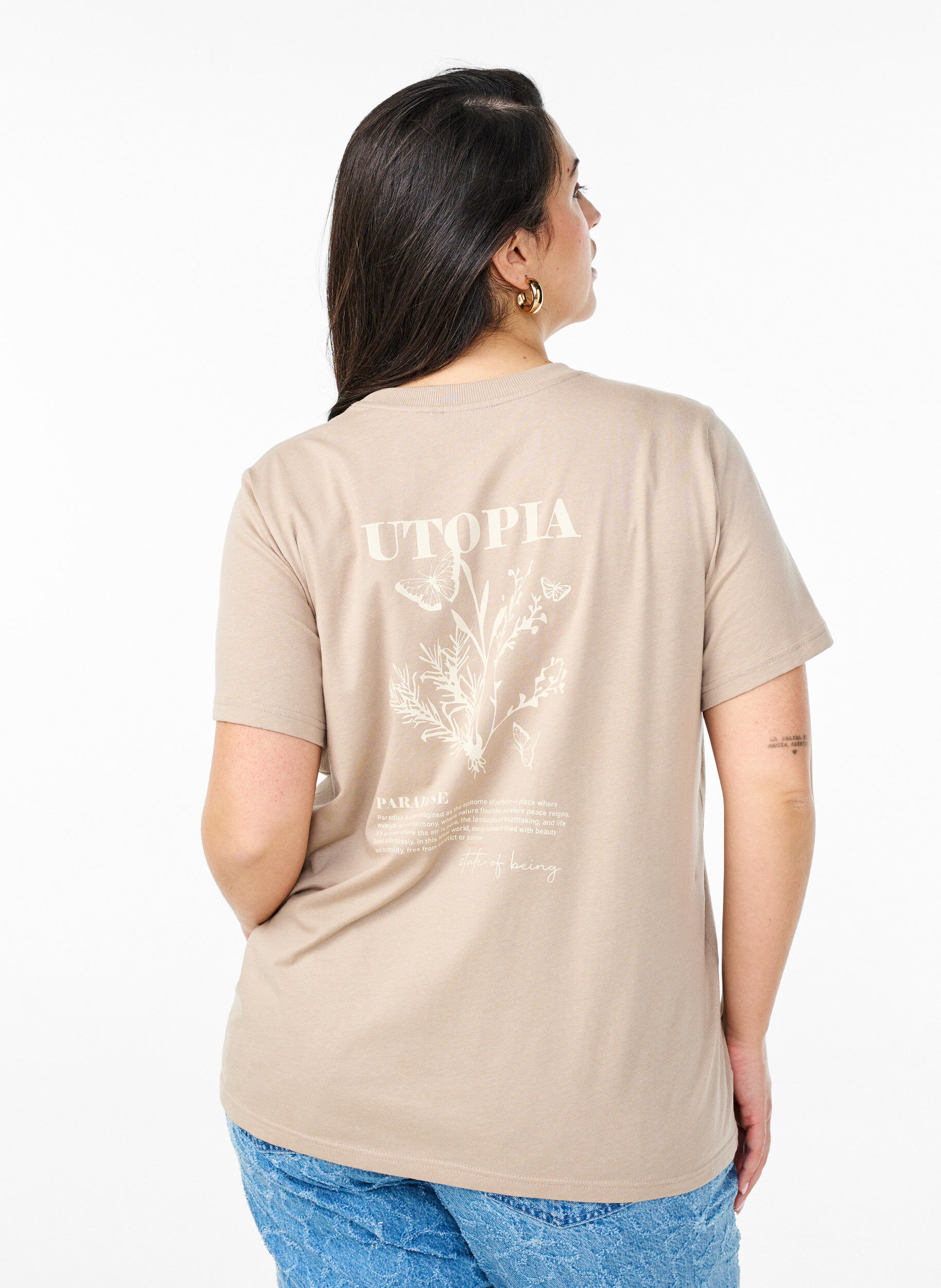 ZizziT-shirt avec imprim&eacute; de texte et col rond, Marron, Model image number 2