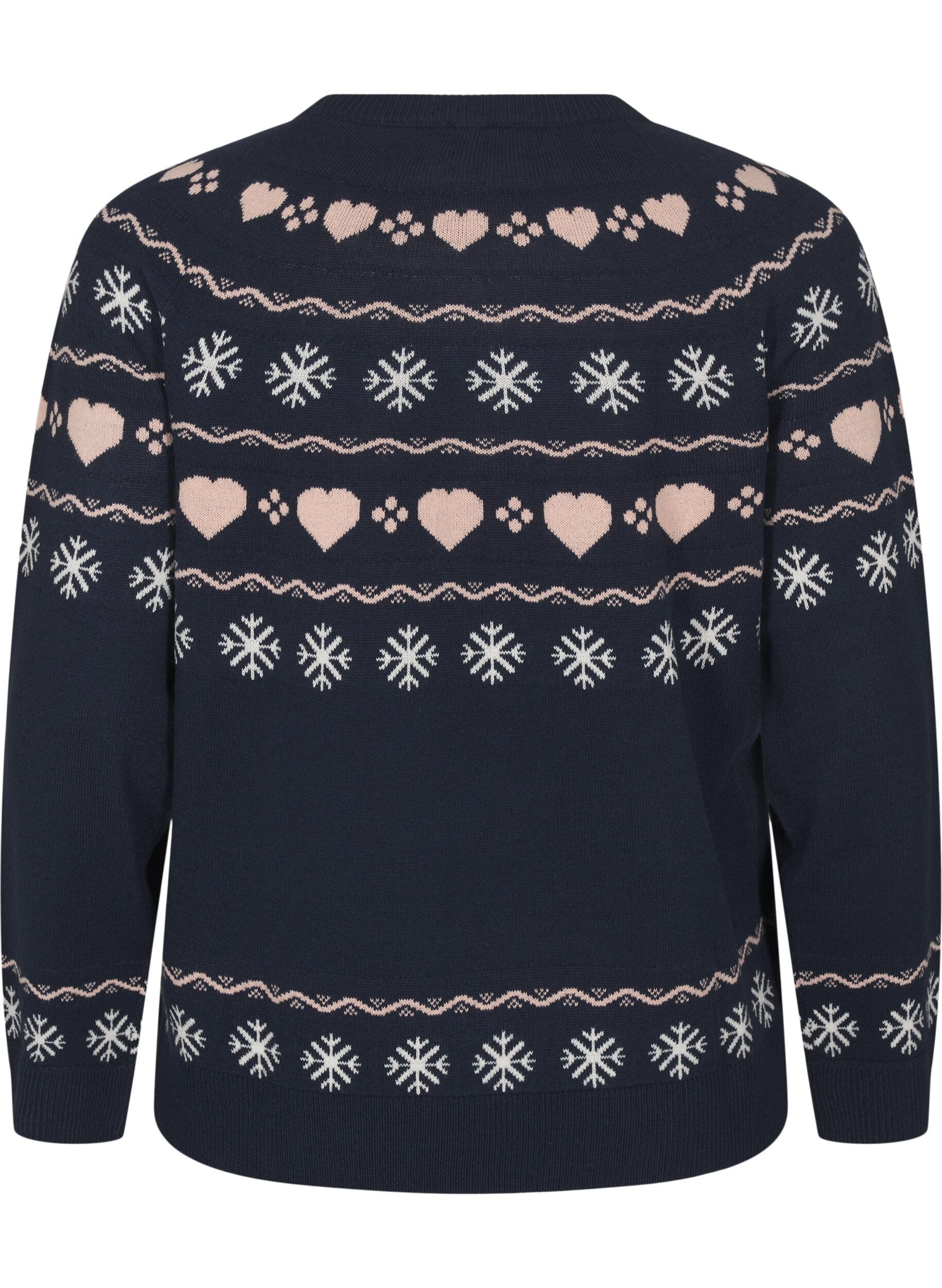 Zizzi Haut tricot&eacute; &agrave; manches longues avec motif de No&euml;l, Navy Blazer Comb, Packshot image number 1