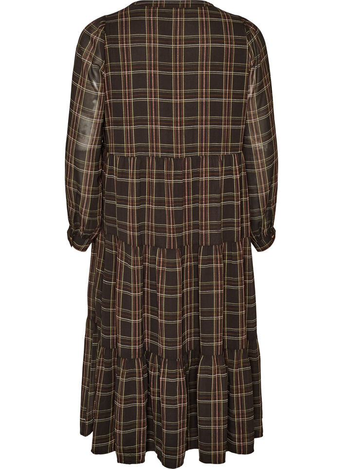 Robe midi &agrave; carreaux avec une jupe &agrave; volants, Marron, Packshot