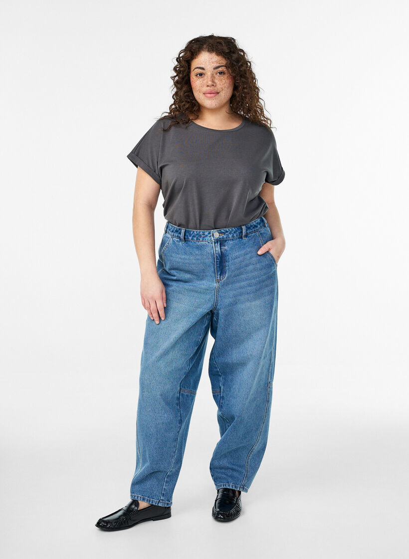 T-shirt &agrave; manches courtes en m&eacute;lange de coton, Gris anthracite, Model image number 1