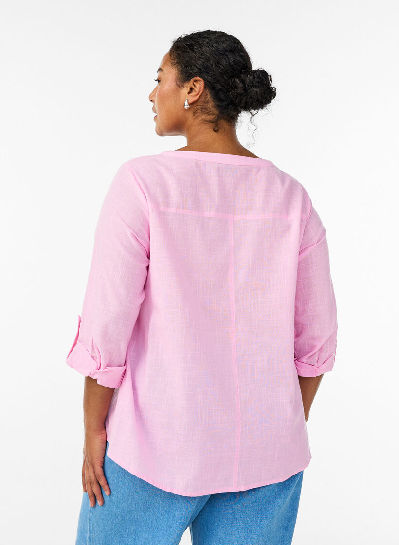 Chemisier en coton avec col en V, Rose, Model image number 2