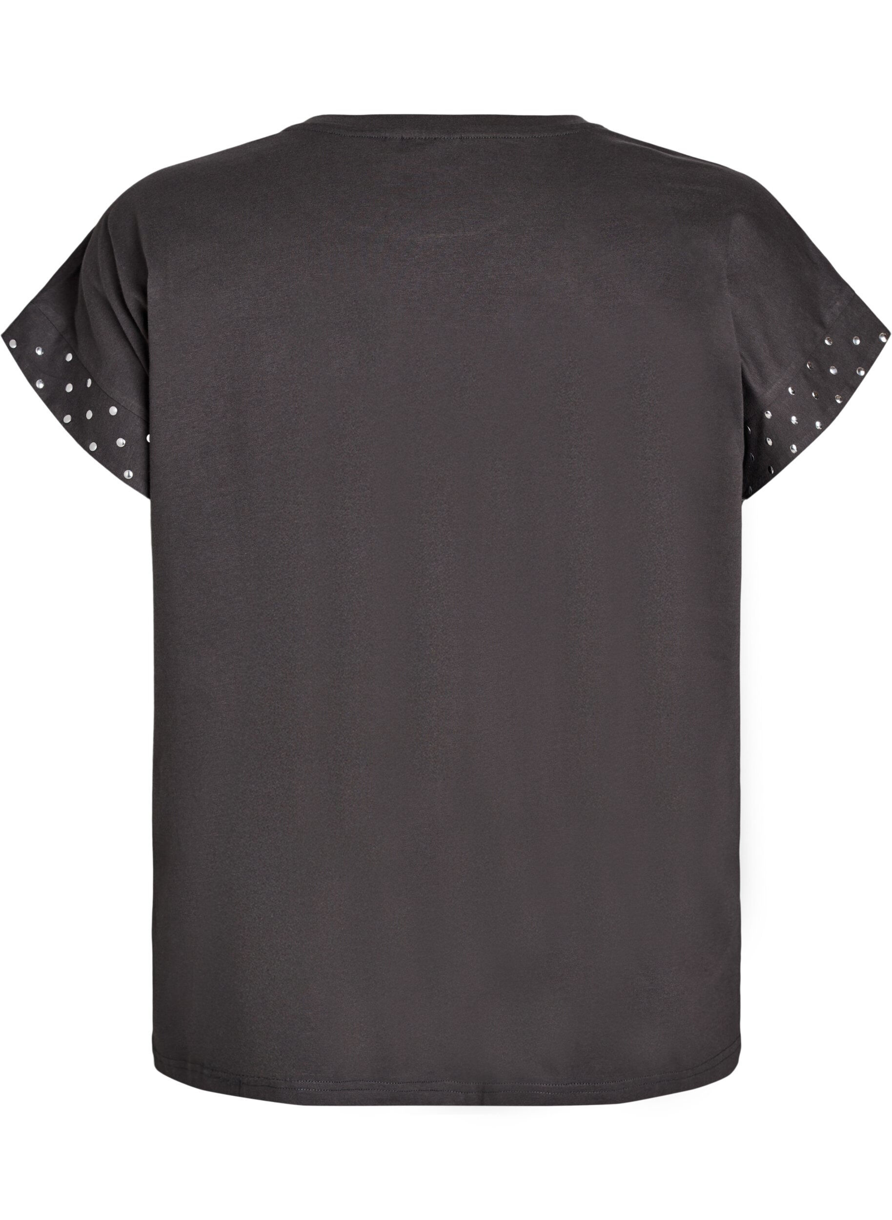 Zizzi T-shirt en coton biologique avec rivets, Gris anthracite, Packshot image number 1