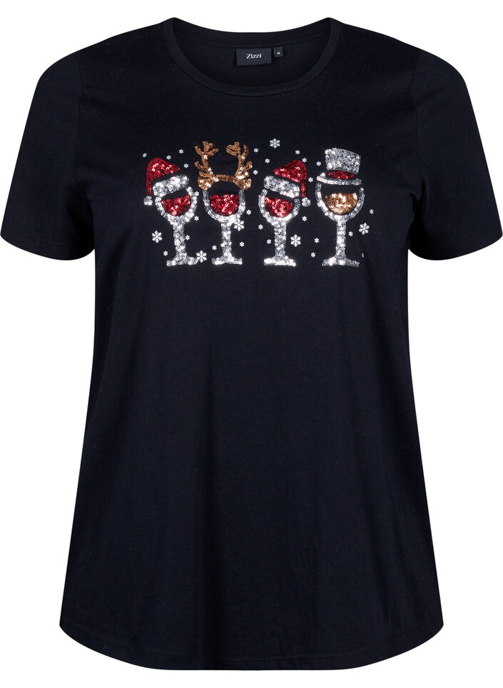 T-shirts de Noël en 100 % coton, Black w. Drinks, Packshot image number 0