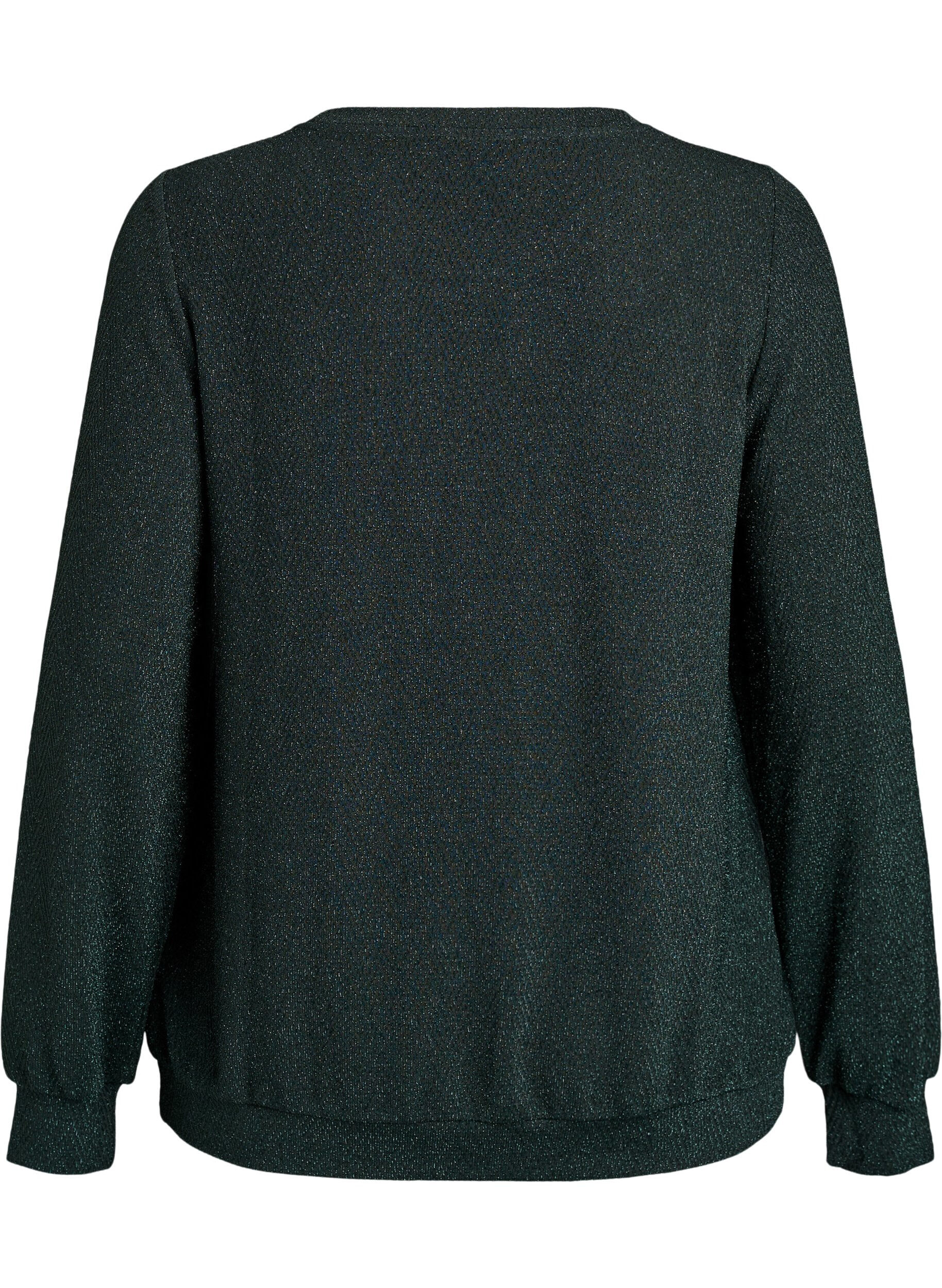 Zizzi Blouse avec motif &agrave; chevrons et fil paillet&eacute;, Vert fonc&eacute;, Packshot image number 1