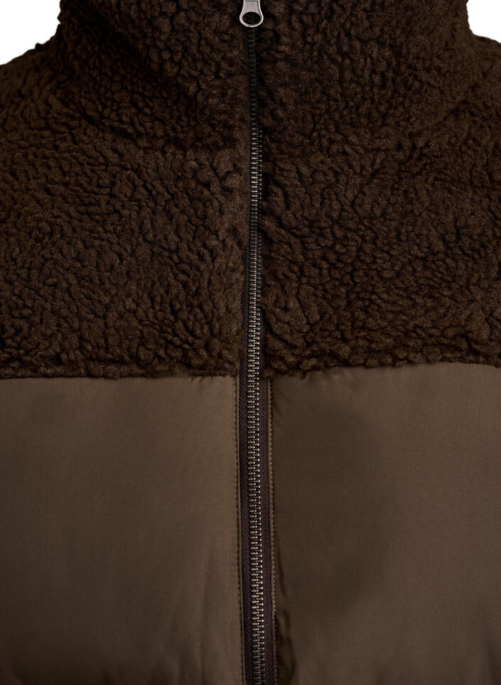 Doudoune mi-longue avec polaire teddy, Marron, Packshot