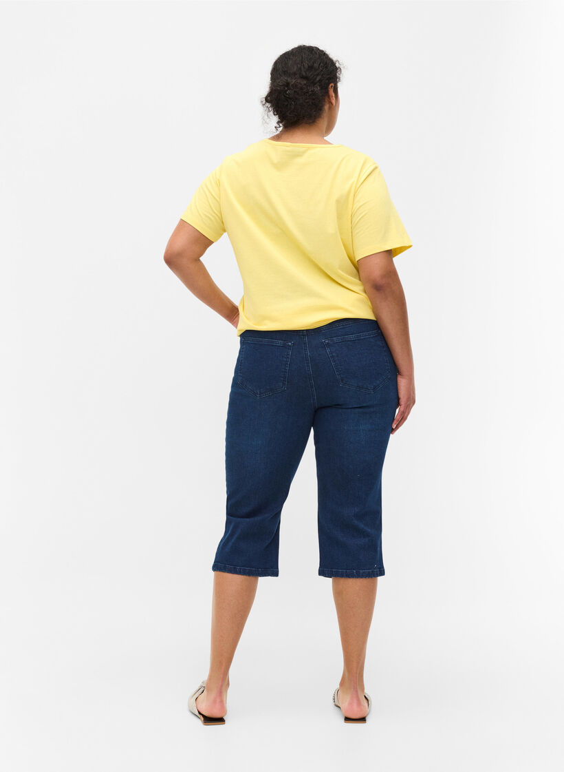 Pantalon capri moulant en denim de coton, Dark blue denim, Model image number 1