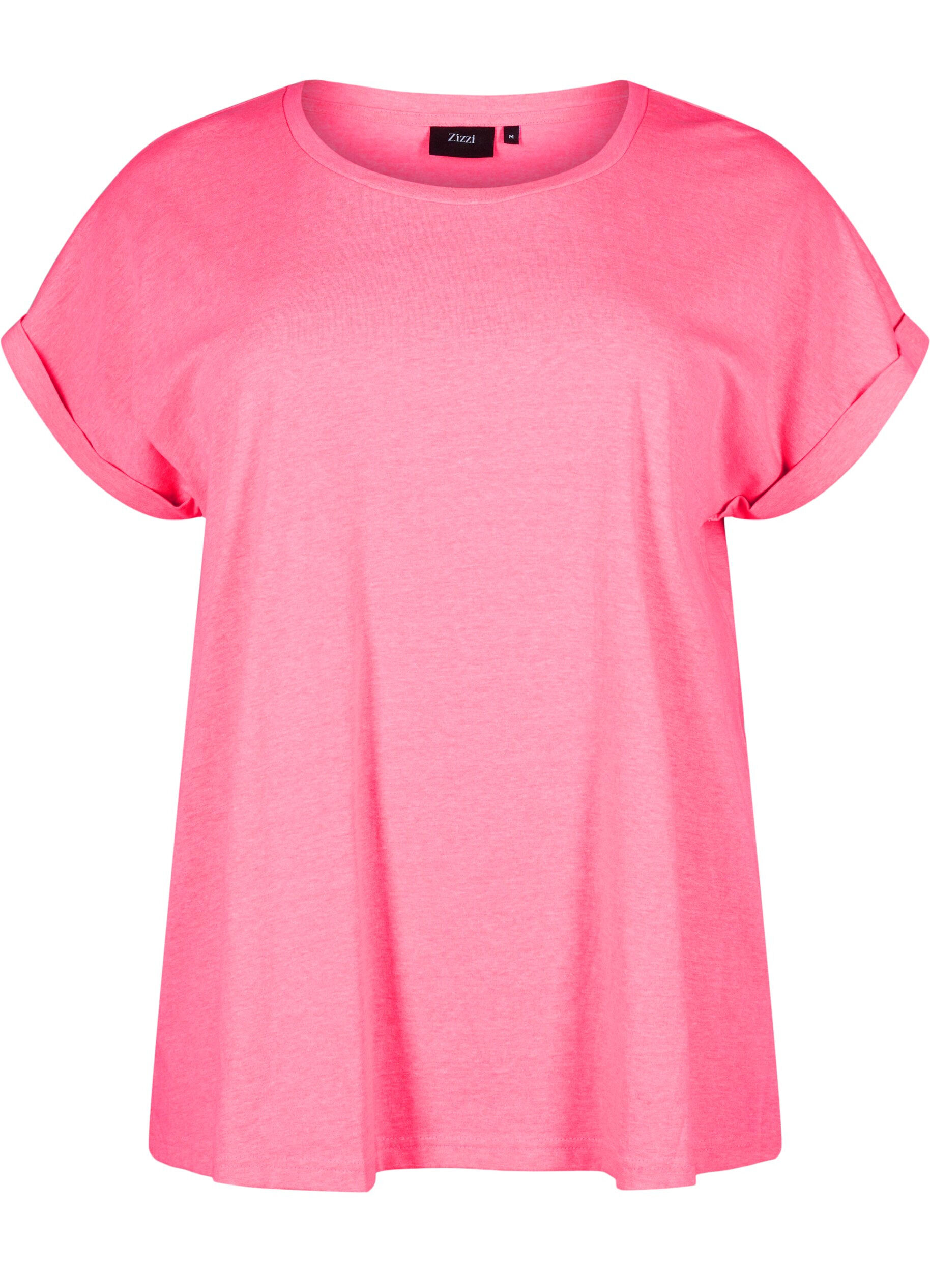 Zizzi T-shirt en coton n&eacute;on, Rose, Packshot image number 0