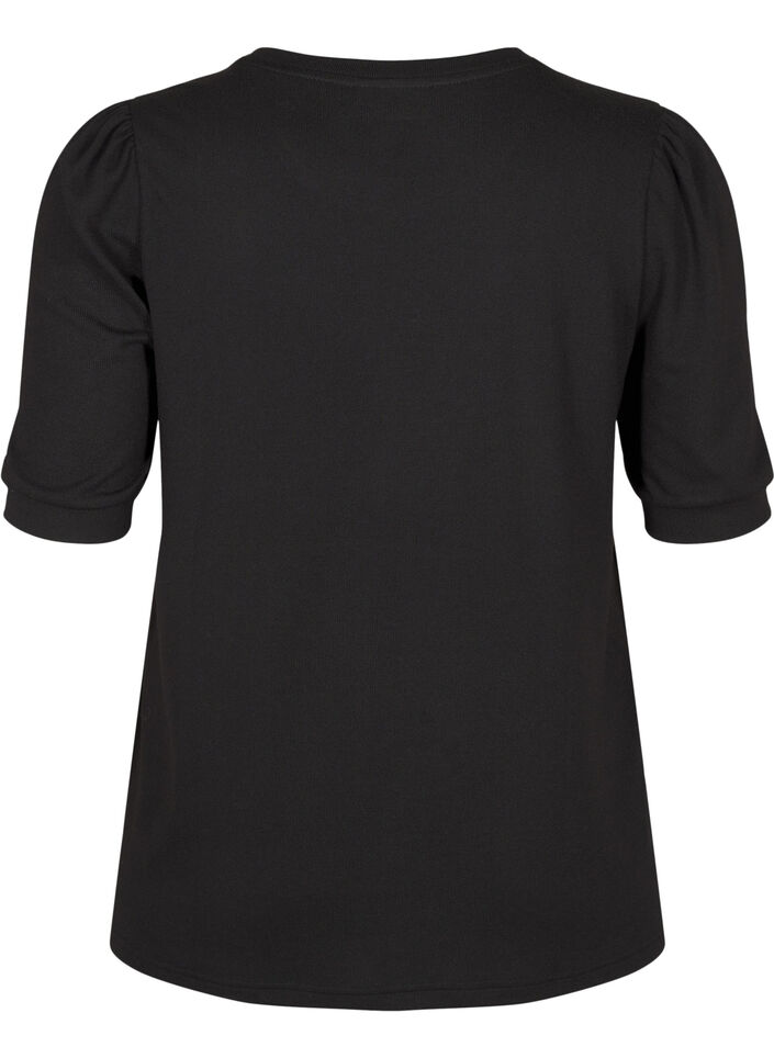 Chemisier avec détails boutons et manches courtes bouffantes, Noir, Packshot image number 1