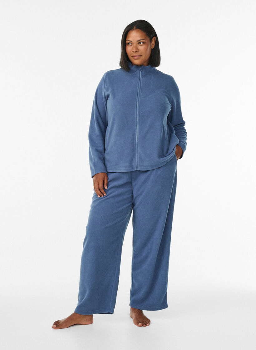 Pantalon taille haute en polaire avec poches, Bleu, Model image number 0