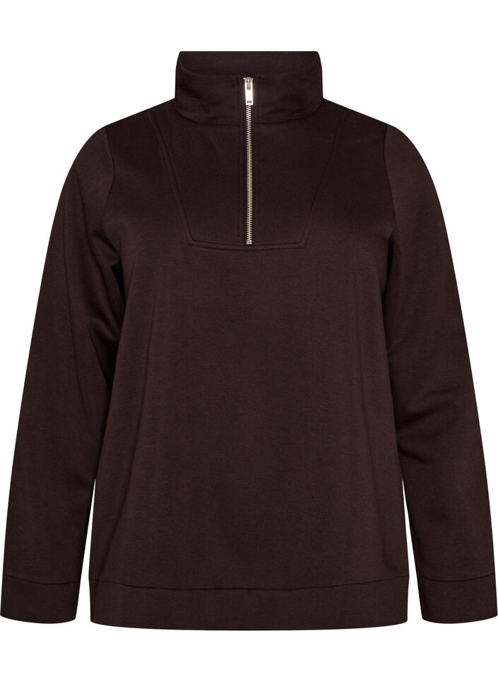 Sweat-shirt avec col montant et fermeture zipp&eacute;e, Marron, Packshot image number 0