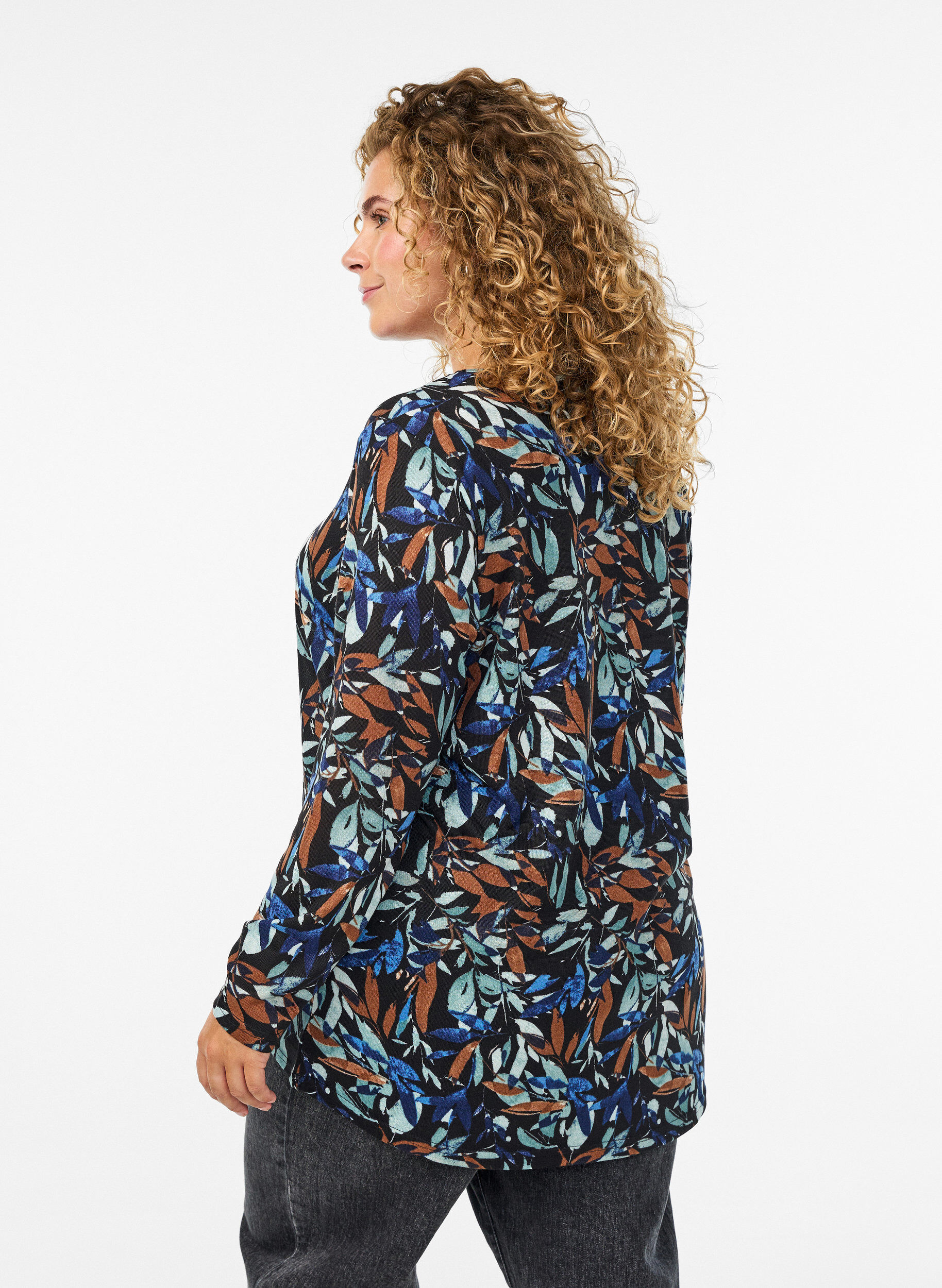 ZizziChemisier &agrave; motifs &agrave; manches longues, Bleu, Model image number 2