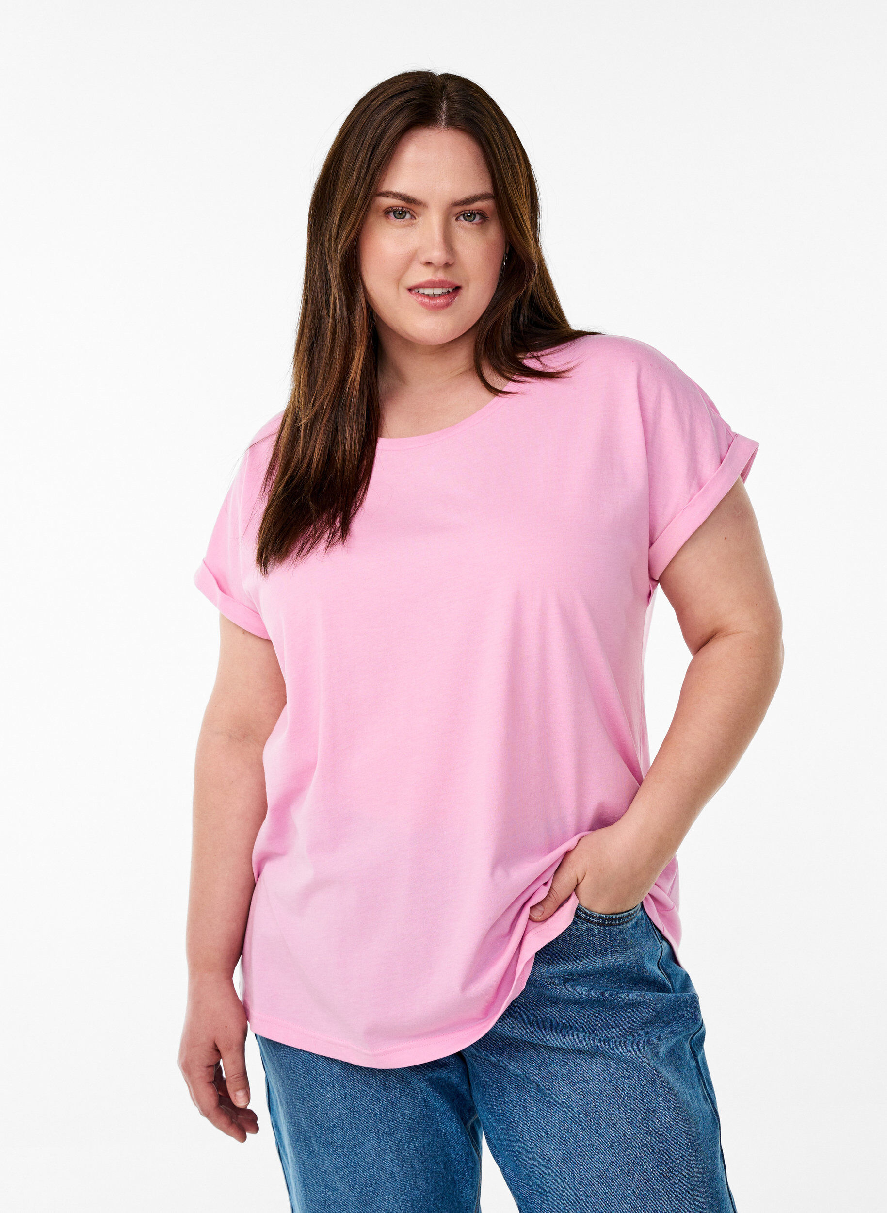 ZizziT-shirt &agrave; manches courtes en coton m&eacute;lang&eacute;, Rose, Model image number 0