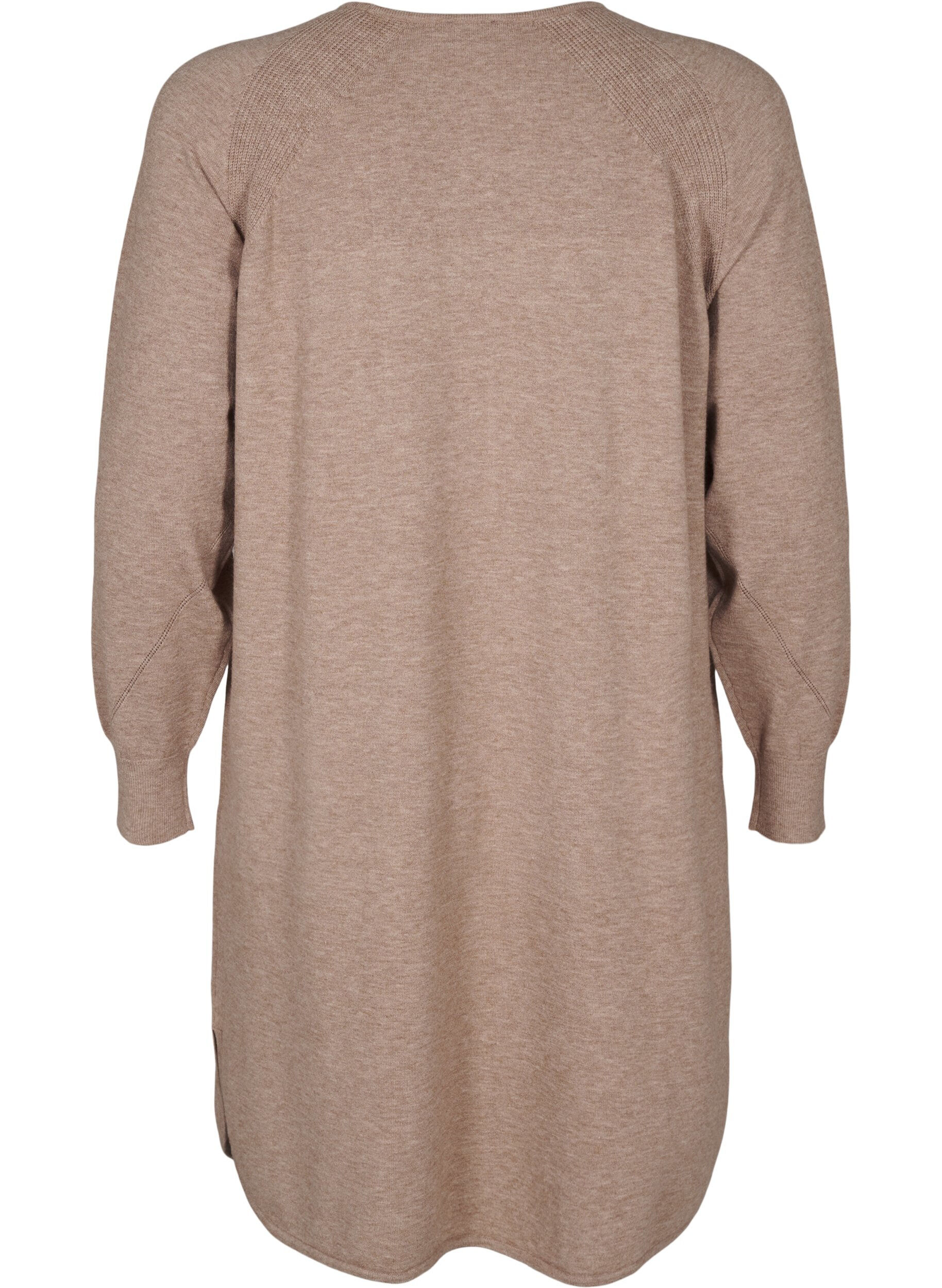 Zizzi Robe en maille avec un col rond et un motif tricot&eacute;, Fossil Mel., Packshot image number 1