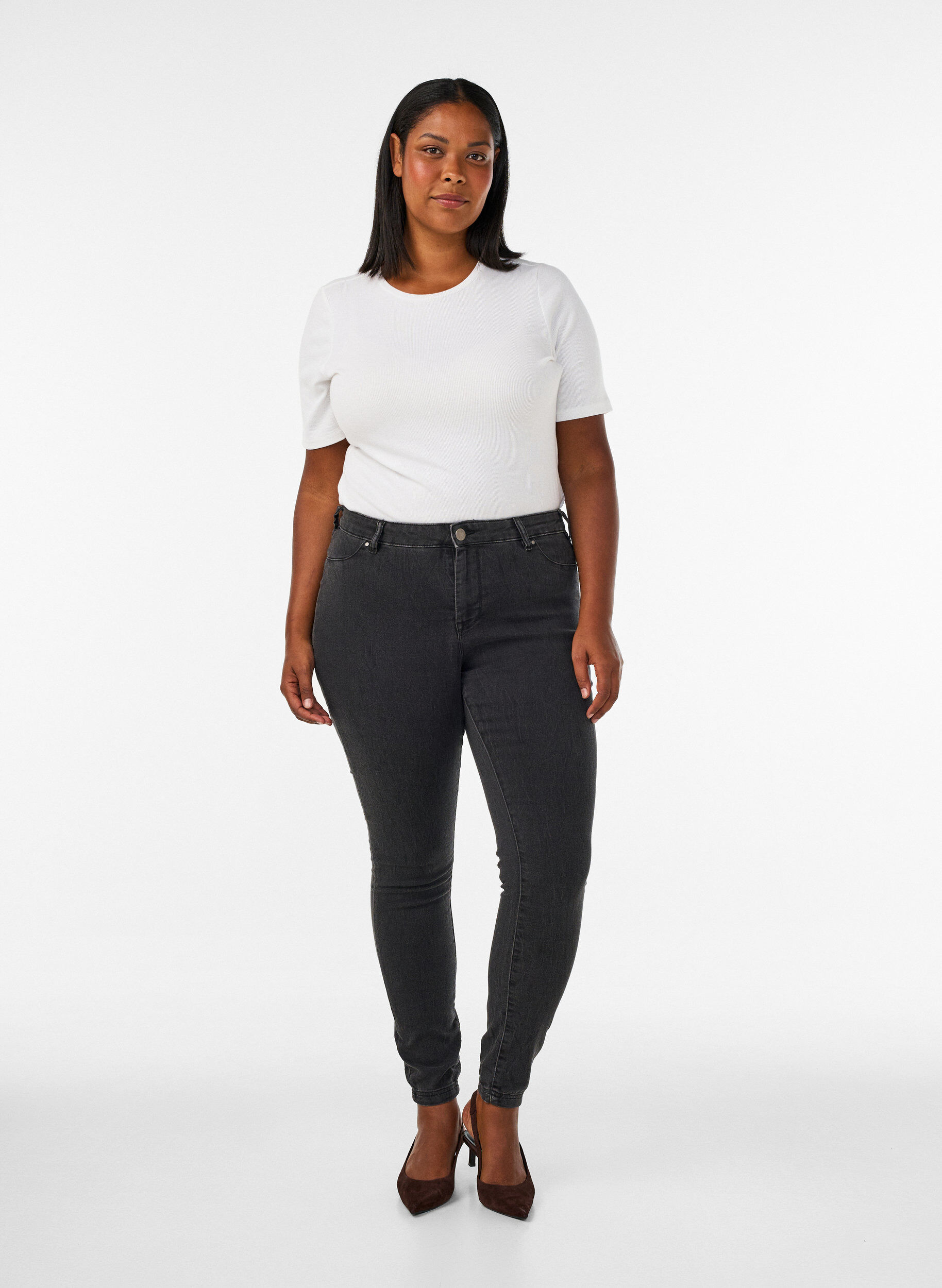 Jeggings en coton m&eacute;lang&eacute;, Grey Denim, Model