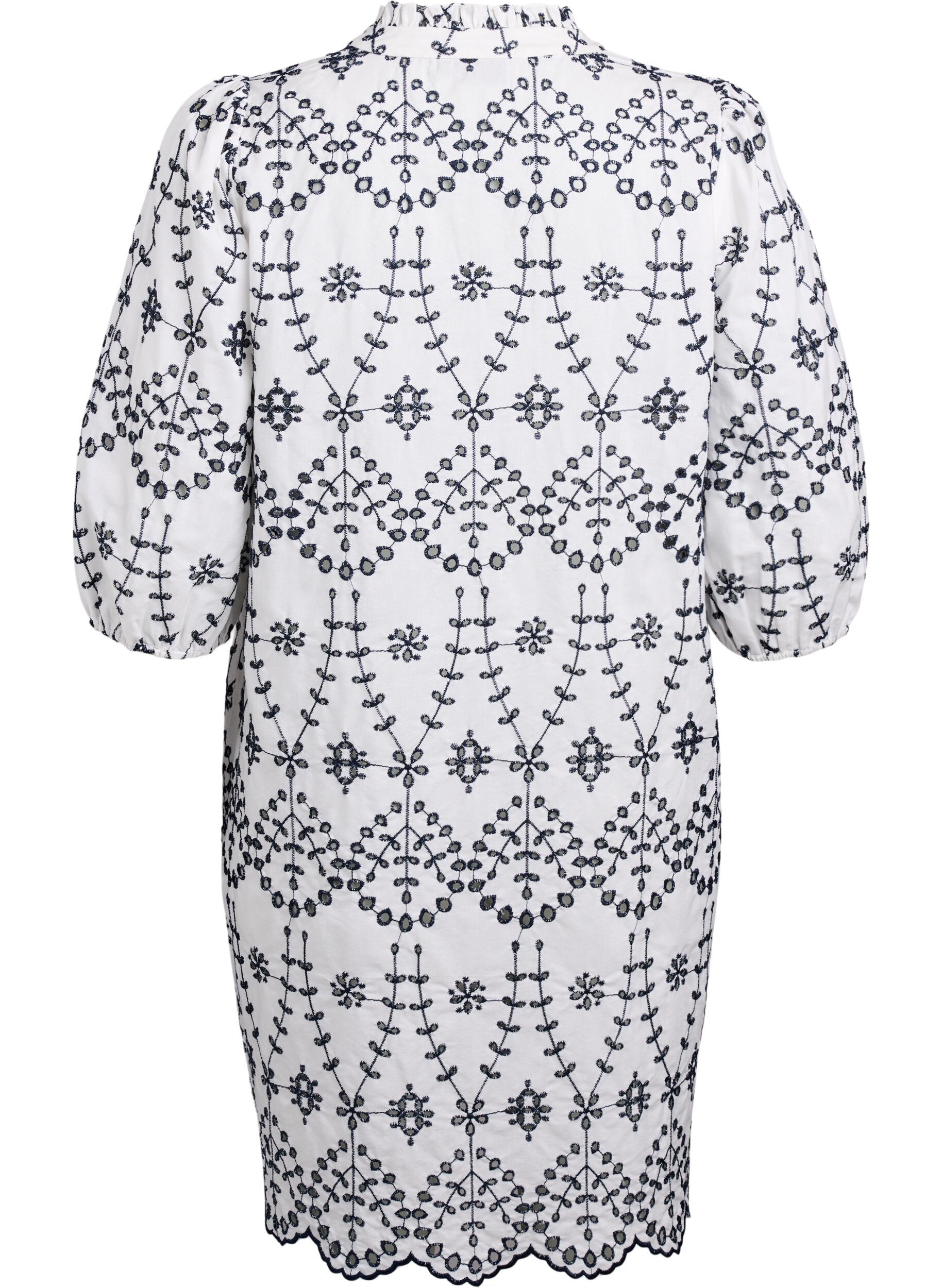 Zizzi Robe avec broderie anglaise contrastante, White w. Navy Blazer, Packshot image number 1