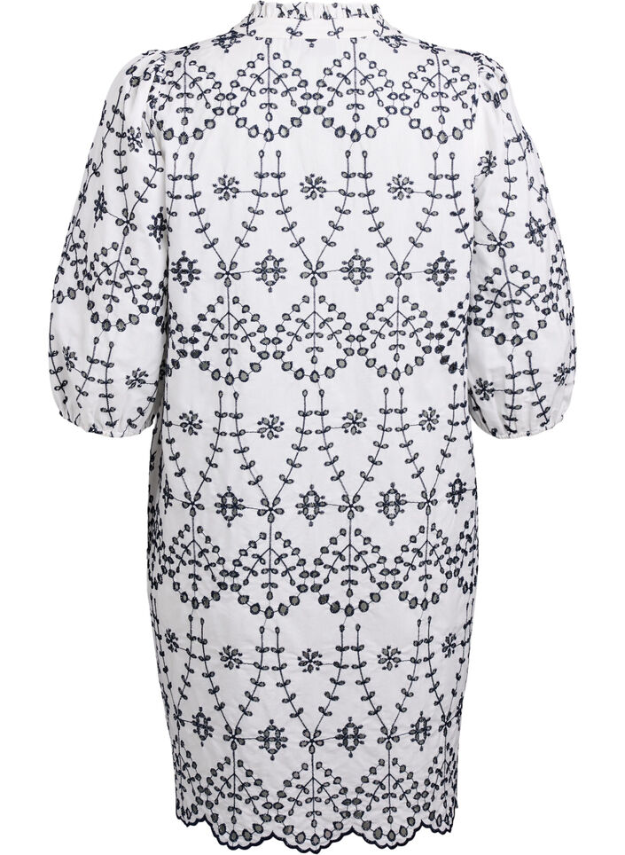 Robe avec broderie anglaise contrastante, White w. Navy Blazer, Packshot image number 1