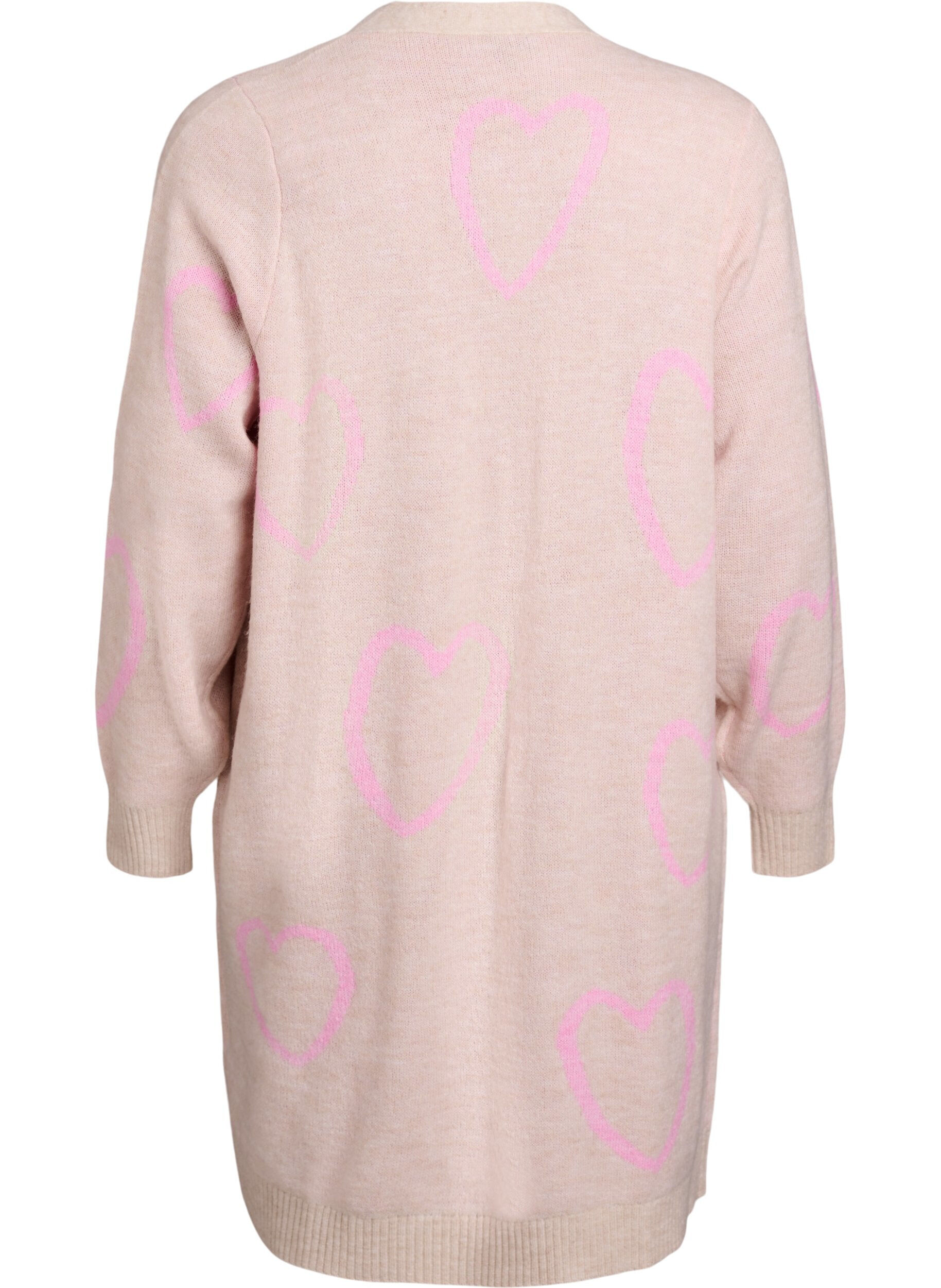 Zizzi Long cardigan &agrave; c&oelig;urs ton sur ton, Beige, Packshot image number 1