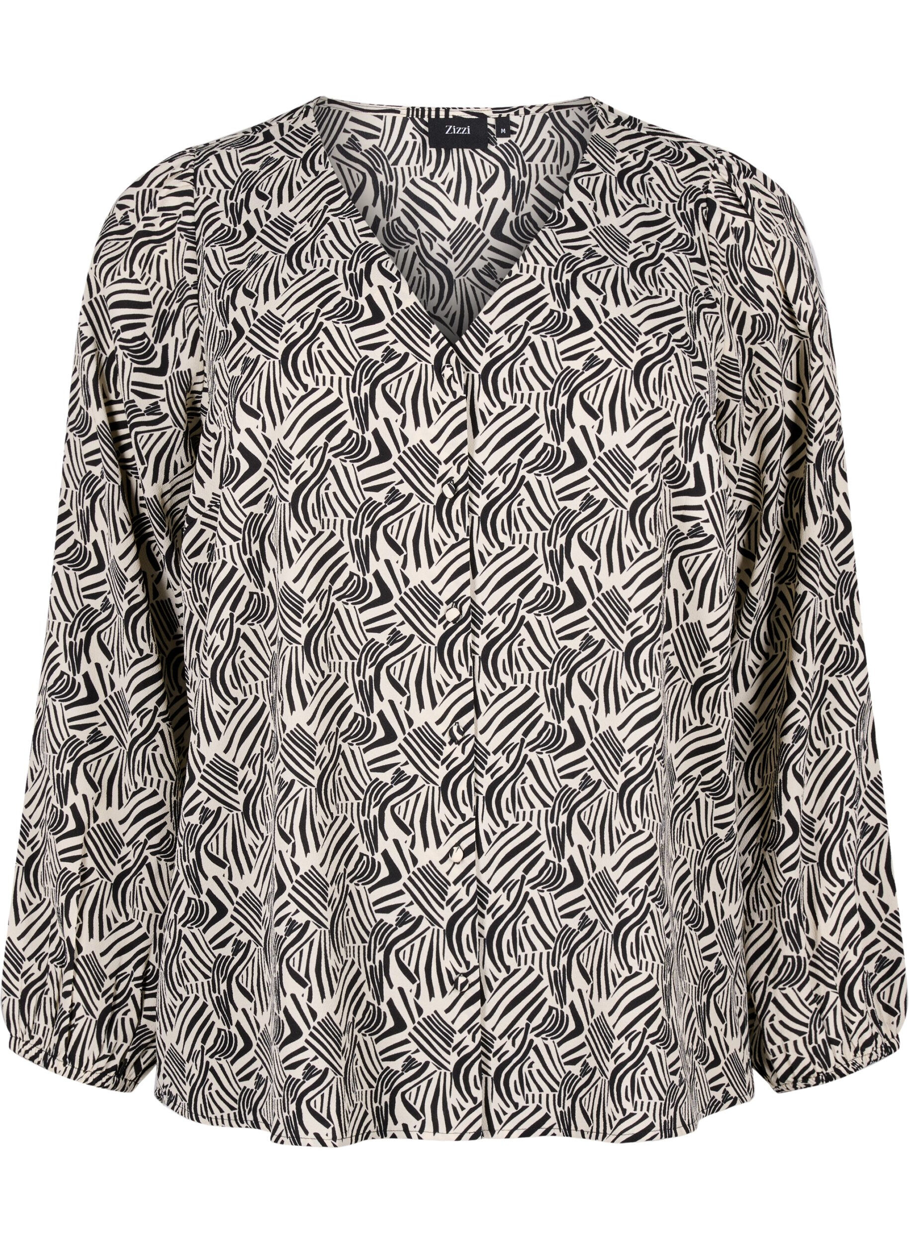Zizzi Blouse avec col en V et imprim&eacute;, Birch Graphic, Packshot image number 0