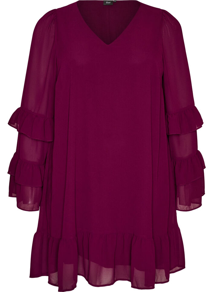 Robe courte avec manches transparentes &agrave; volants, Violet, Packshot image number 0