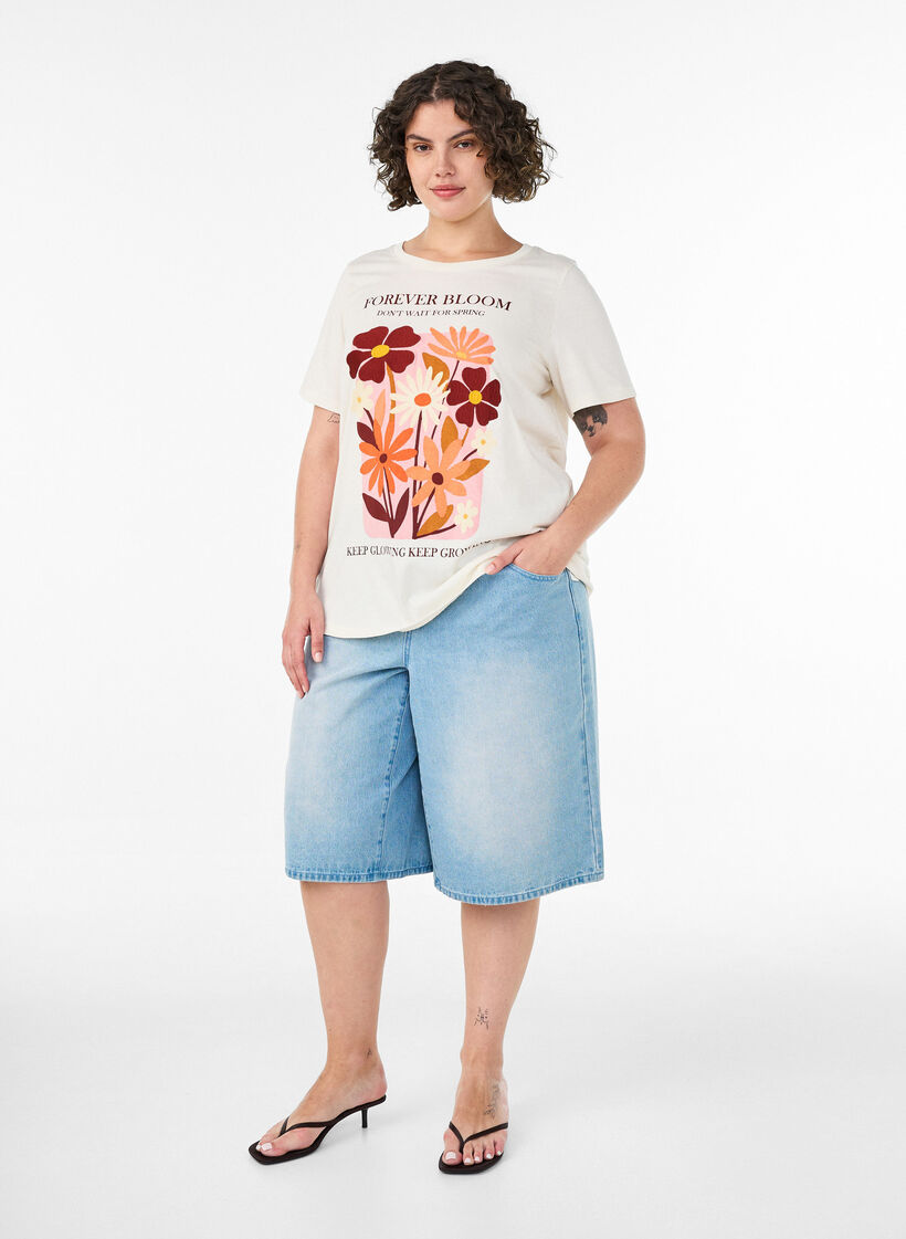 T-shirt en coton avec imprim&eacute;, Vanille, Model image number 1