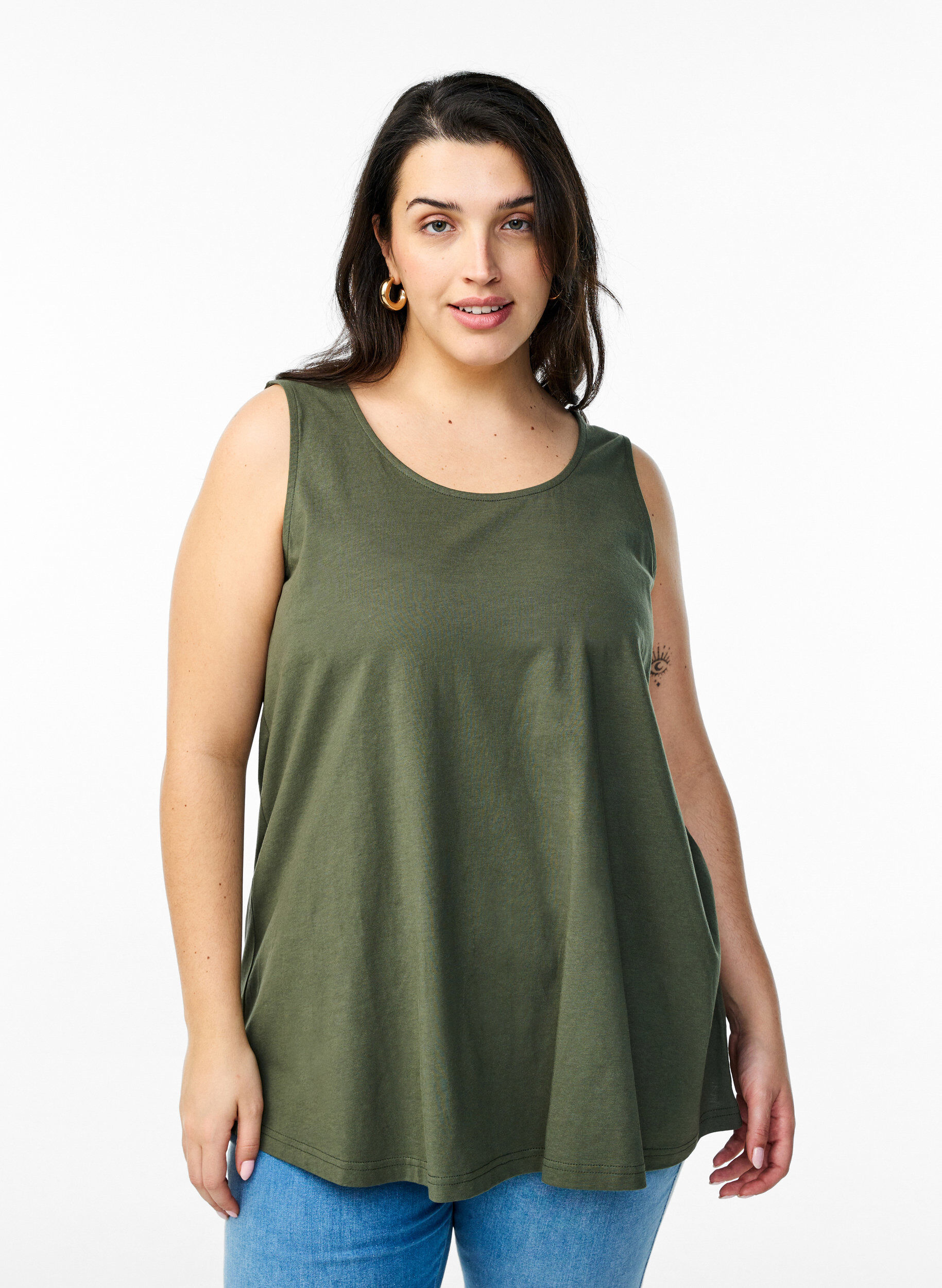 Zizzi Top en coton avec forme en A, Vert, Model image number 0