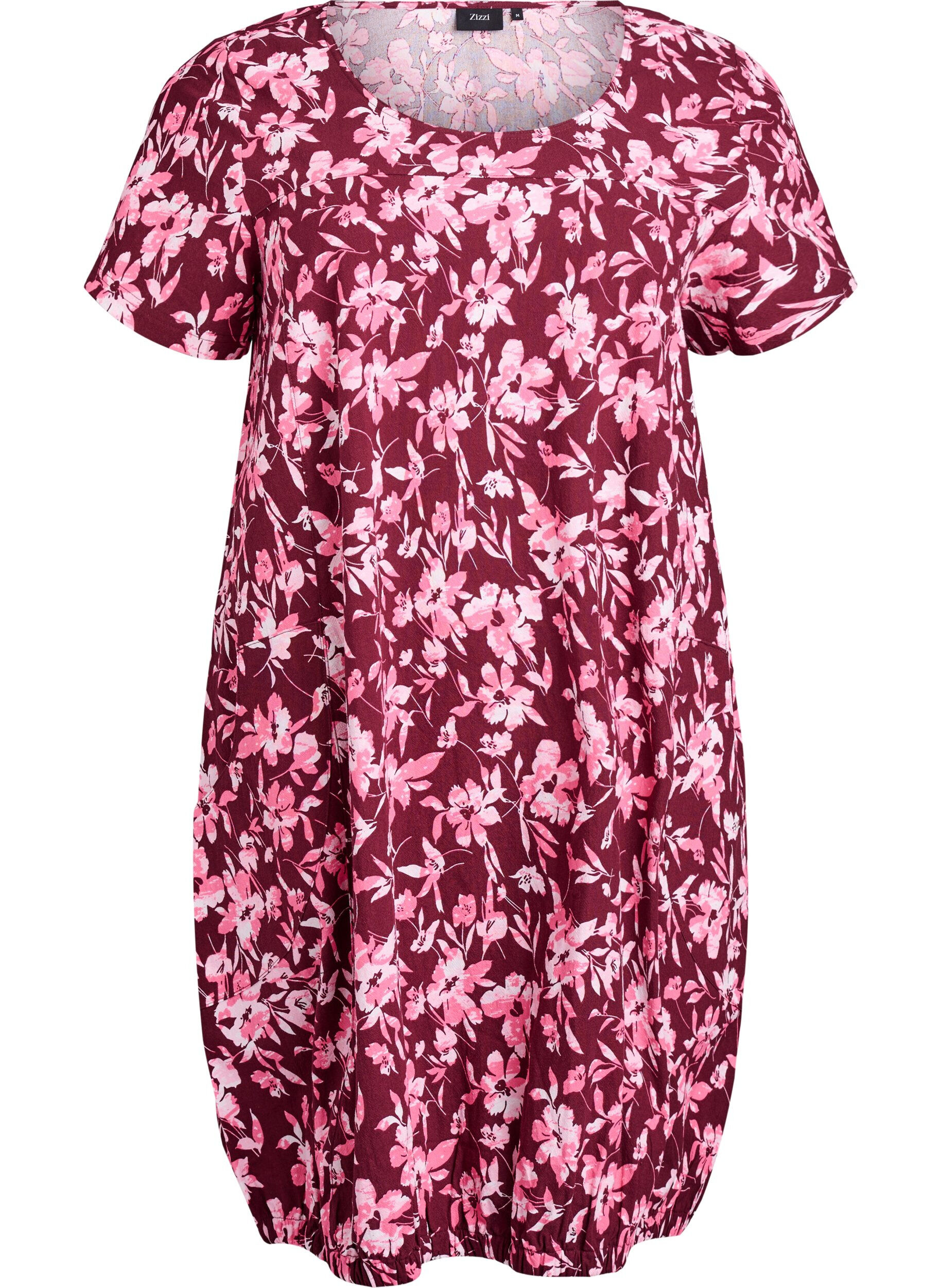 ZizziRobe en coton &agrave; manches courtes avec imprim&eacute;, Bordeaux fonc&eacute;, Packshot image number 0