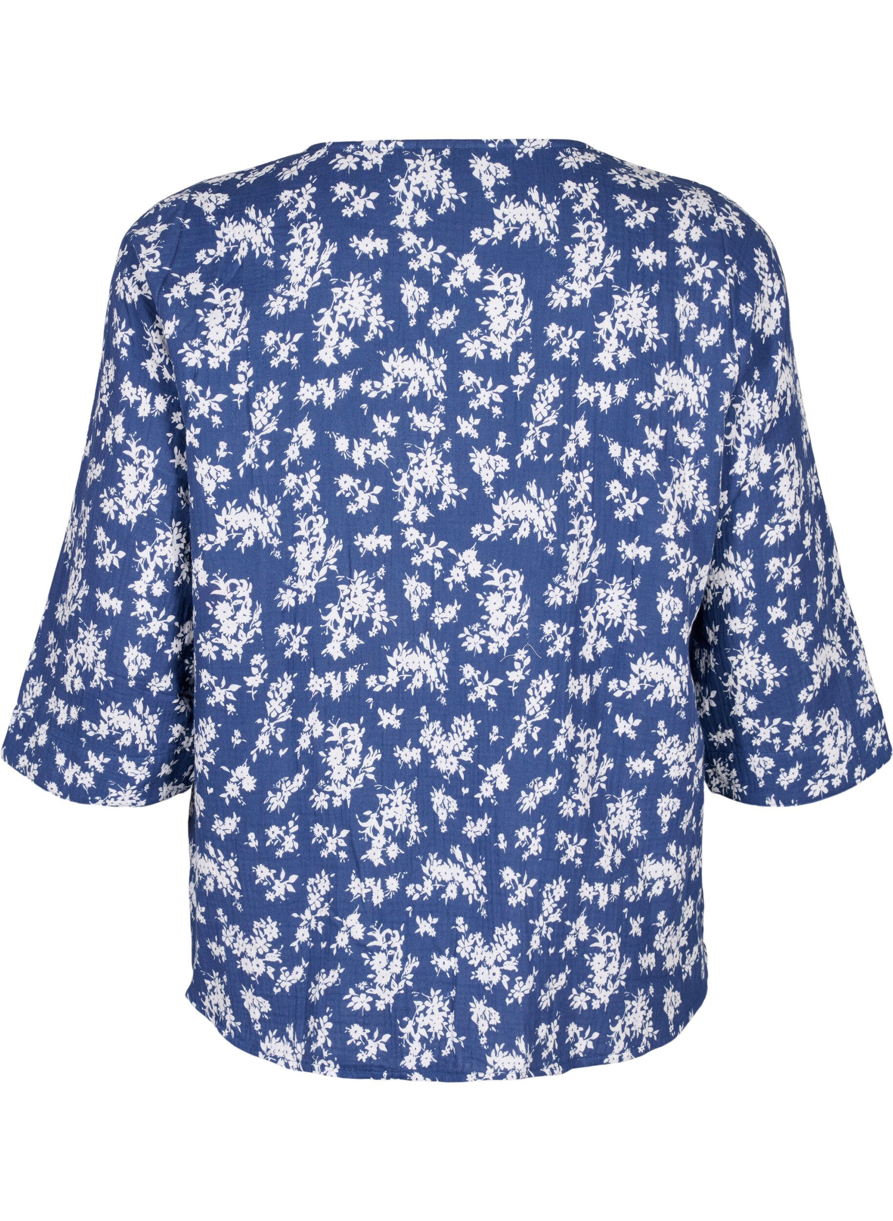 Zizzi Chemise de nuit florale &agrave; manches 3/4, V. Indigo Flower AOP, Packshot image number 1