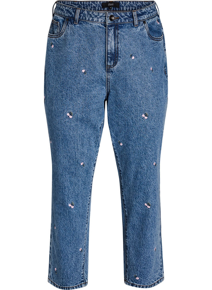 Jeans Mille coupe Mom avec broderies, Bleu, Packshot image number 0