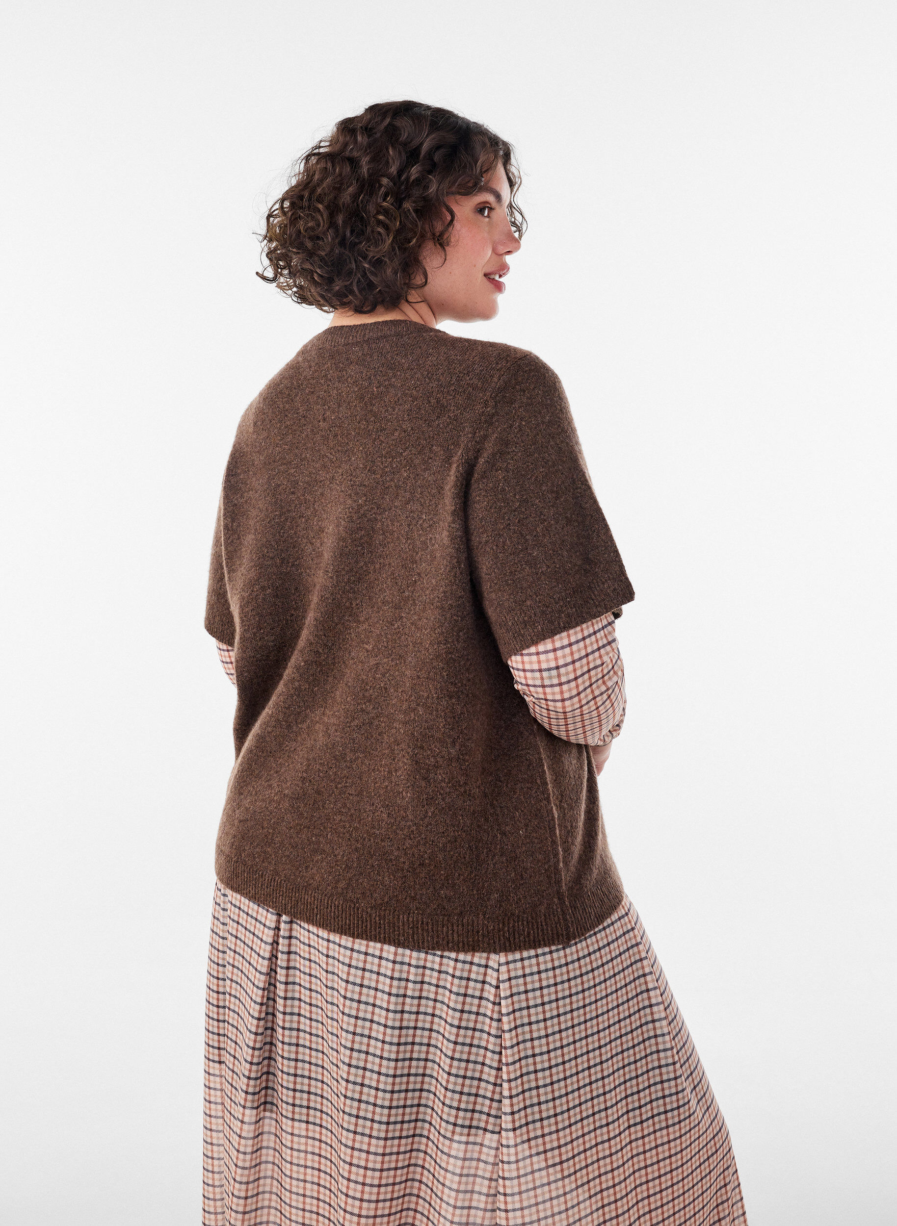 ZizziCardigan en maille avec manches courtes, Marron, Model image number 2