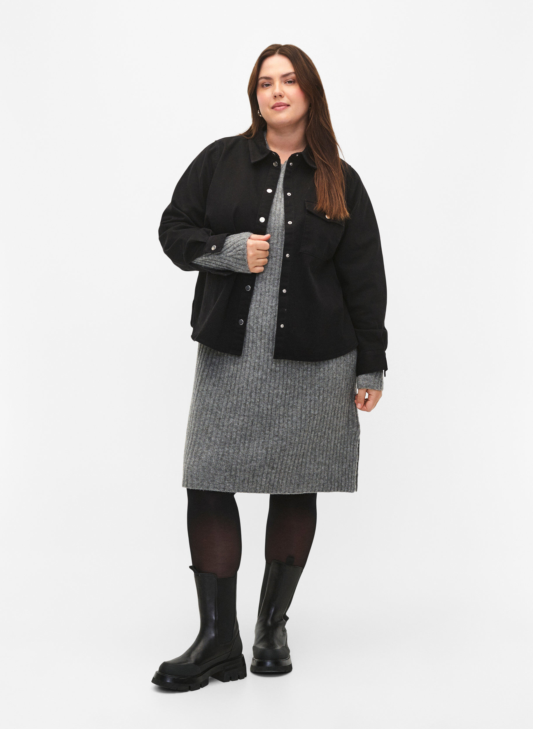 Zizzi Veste en toile boutonn&eacute;e, Black, Model image number 2