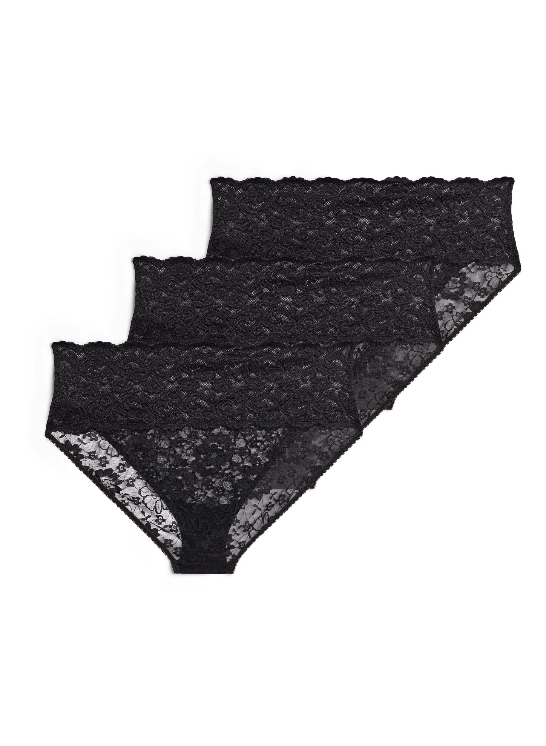 Zizzi Culotte hipster 3-pack en qualit&eacute; dentelle, Noir, Packshot image number 1
