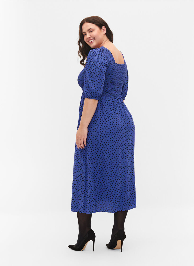 Robe en viscose à pois avec smock, R.Blue w. Black Dot, Model image number 1