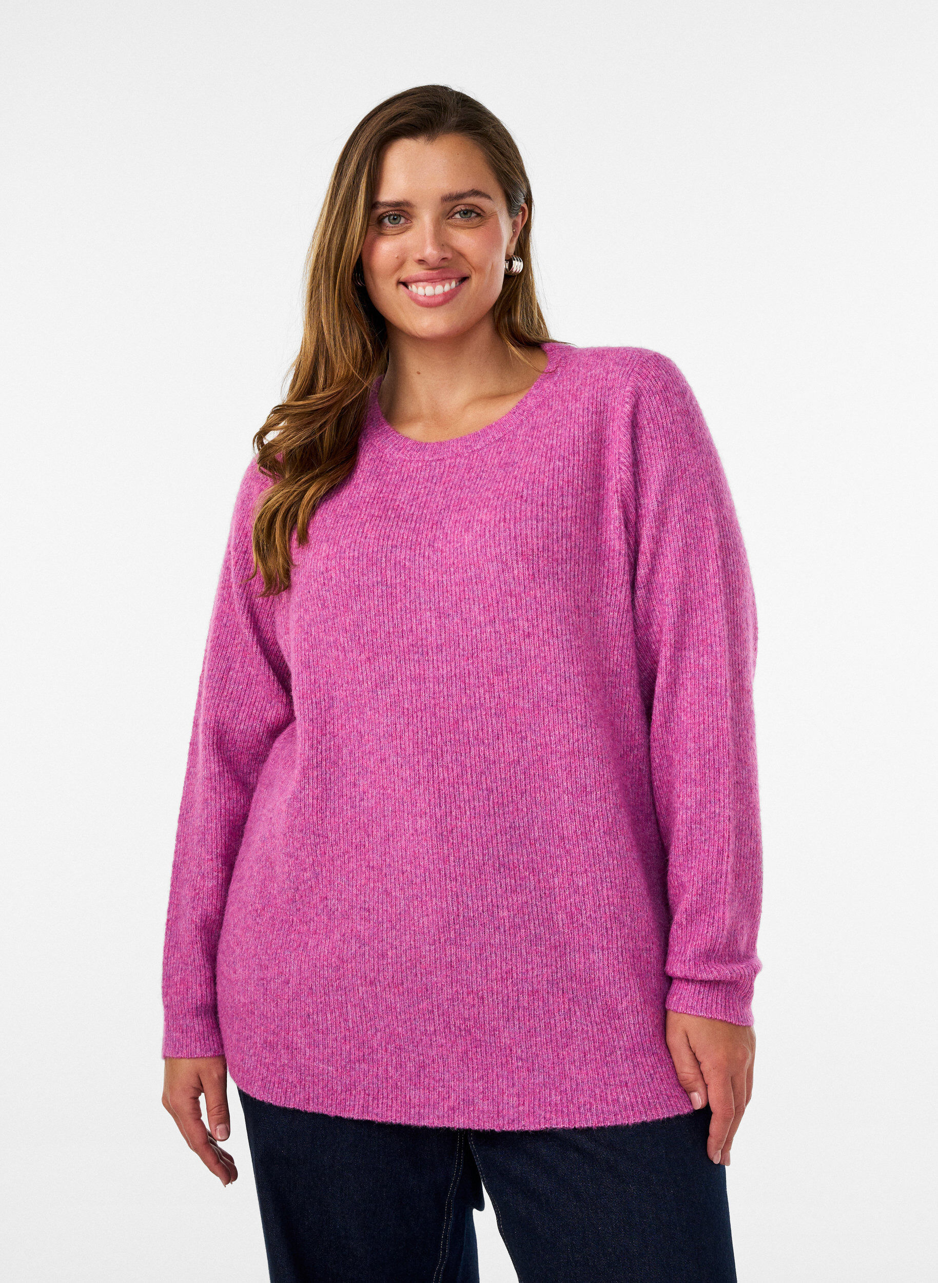 ZizziBlouse en maille chin&eacute;e avec col rond, Violet, Model image number 0
