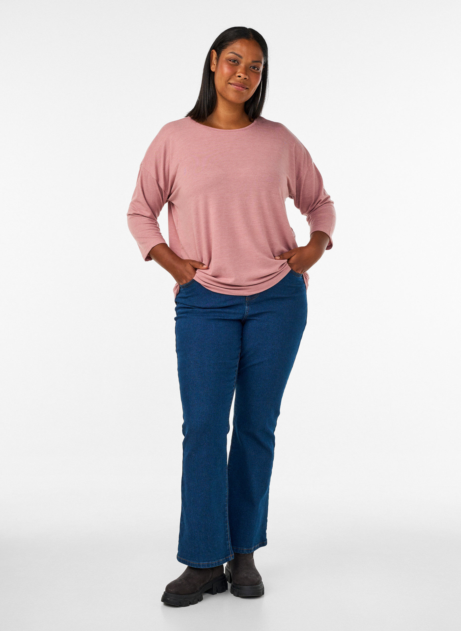 ZizziBlouse en jersey avec manches 3/4, Rose poudr&eacute;e, Model image number 1