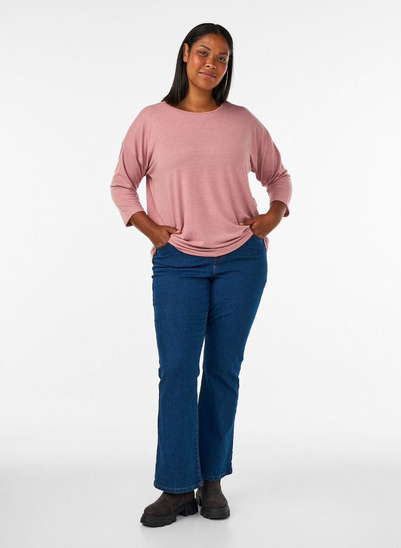 Blouse en jersey avec manches 3/4, Rose poudr&eacute;e, Model image number 1