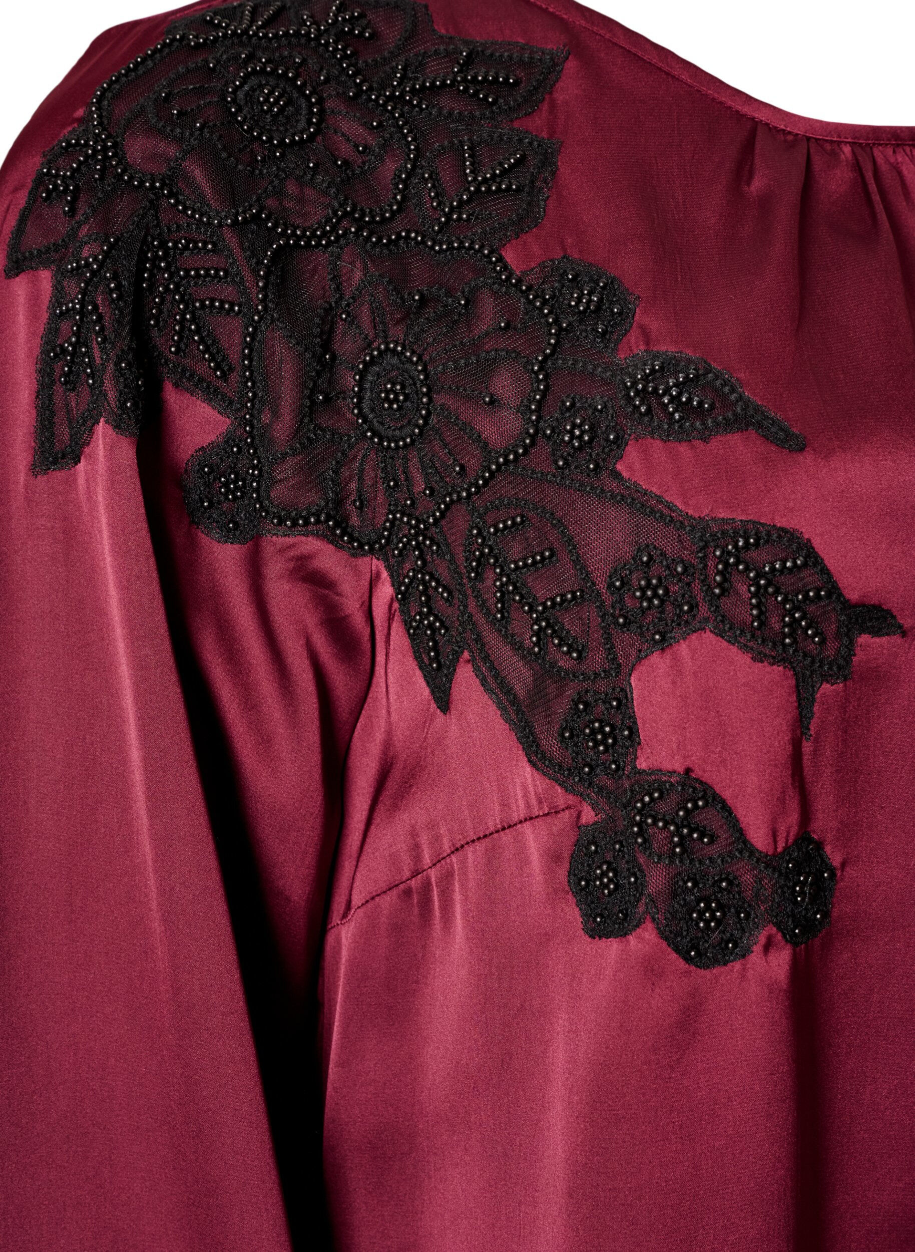 ZizziBlouse en satin avec appliqu&eacute; en dentelle et perles, Bordeaux, Packshot image number 3