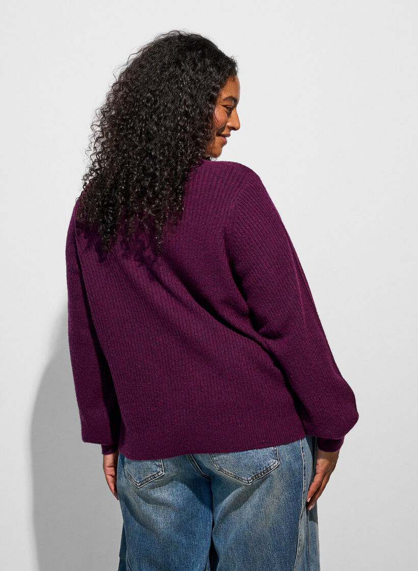 Cardigan avec col en V et texture c&ocirc;tel&eacute;e, Violet, Model image number 2