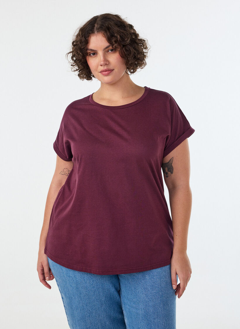 T-shirt &agrave; manches courtes en coton m&eacute;lang&eacute;, Bordeaux, Model image number 0