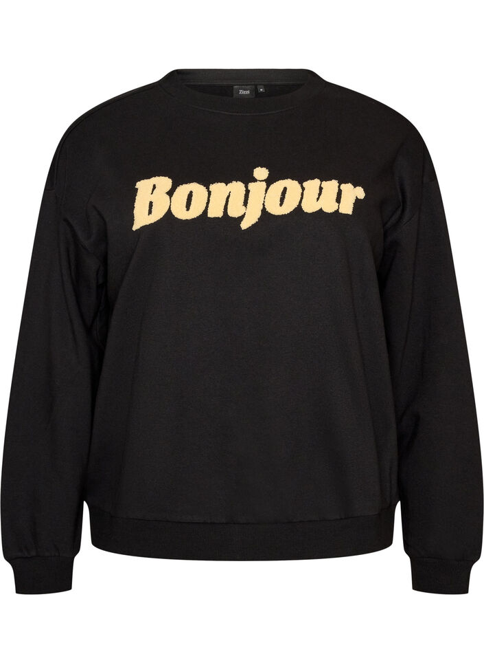 Sweat-shirt avec inscription en boucl&eacute;, Noir, Packshot image number 0