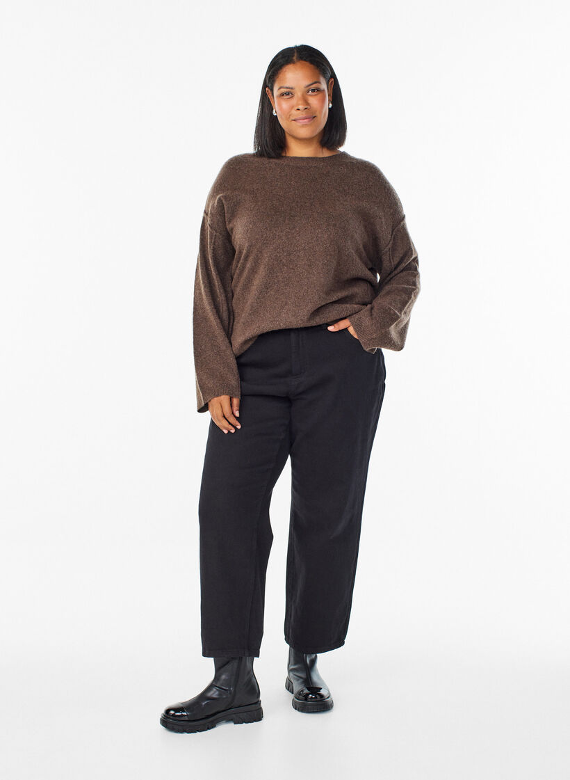 Pull ample en maille avec coutures apparentes, Marron, Model image number 1