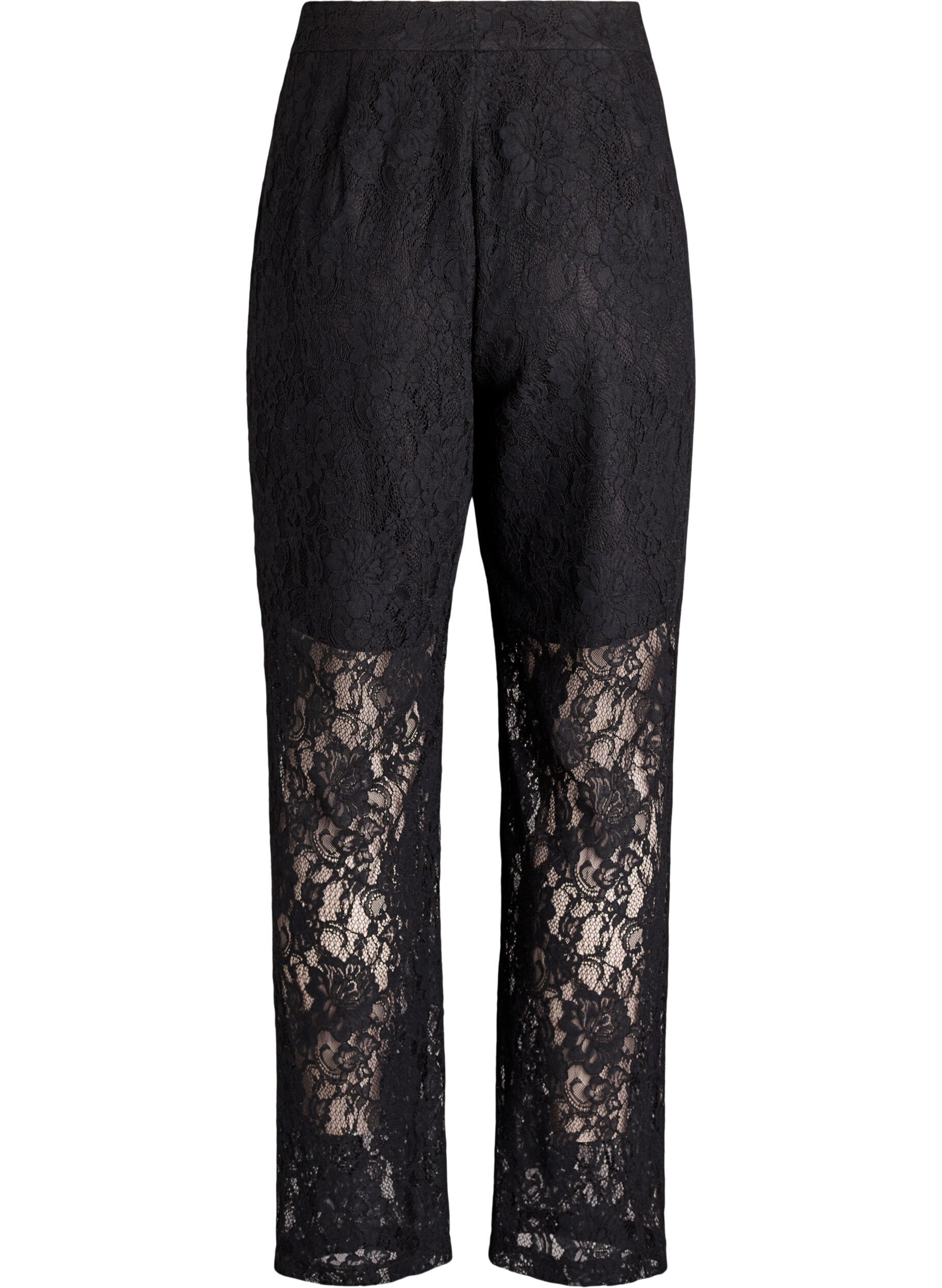Zizzi Pantalon taille haute en dentelle, Noir, Packshot image number 1