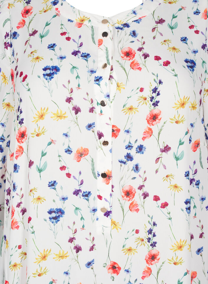 Robe midi florale &agrave; manches 3/4, Bleu, Packshot image number 2