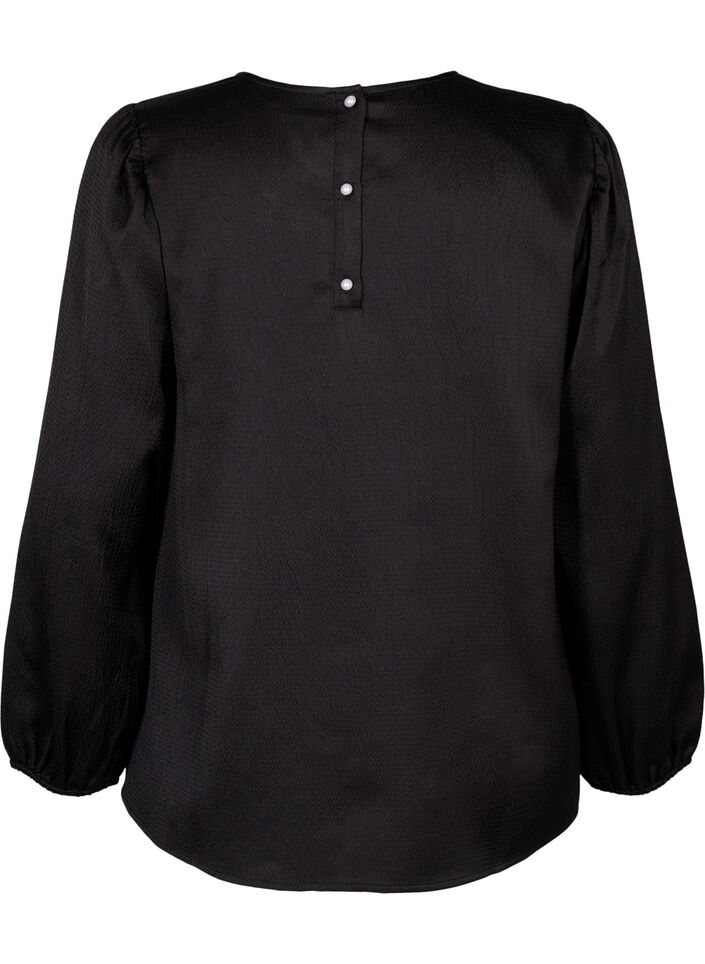 Blouse à manches longues et col rond, Black, Packshot image number 1