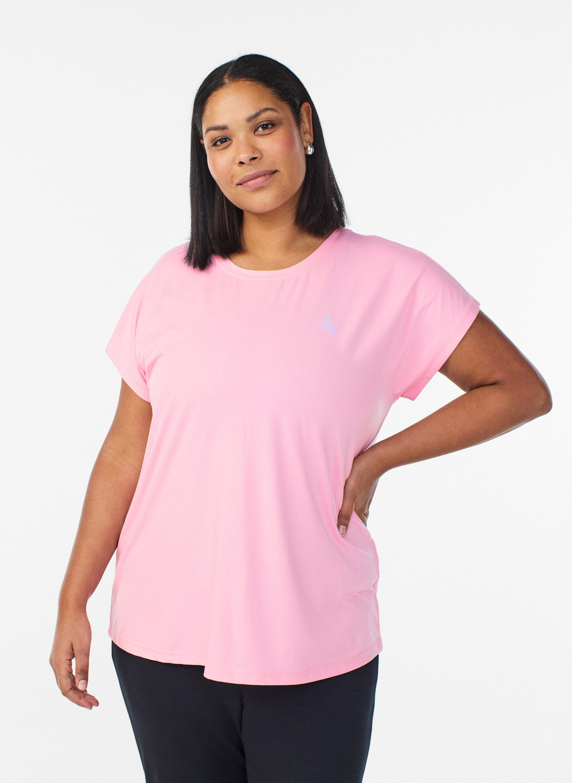 T-shirt de sport couleur unie, Rose, Model